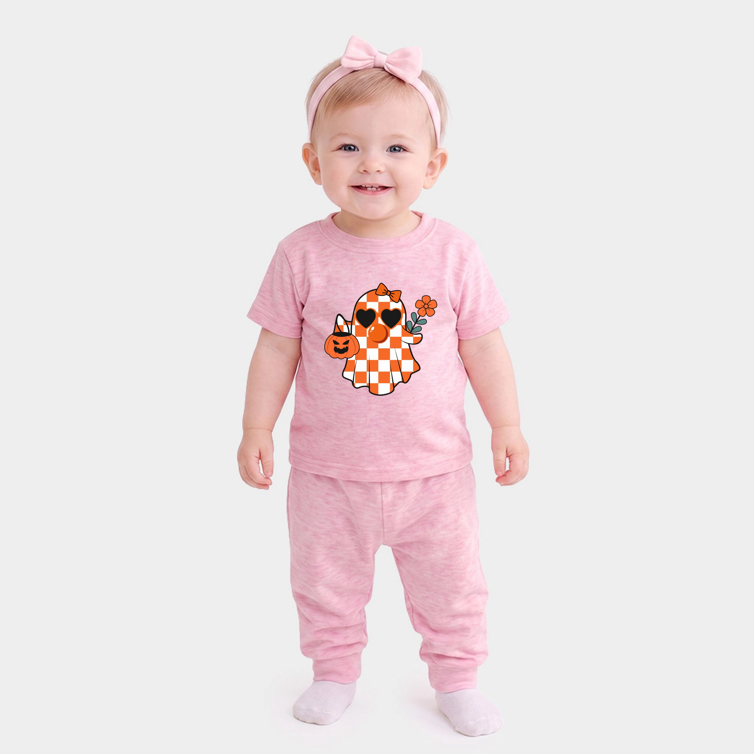 The Juniper Shop - Infant Jogger Pant Crew Set Checkered Girl Ghost