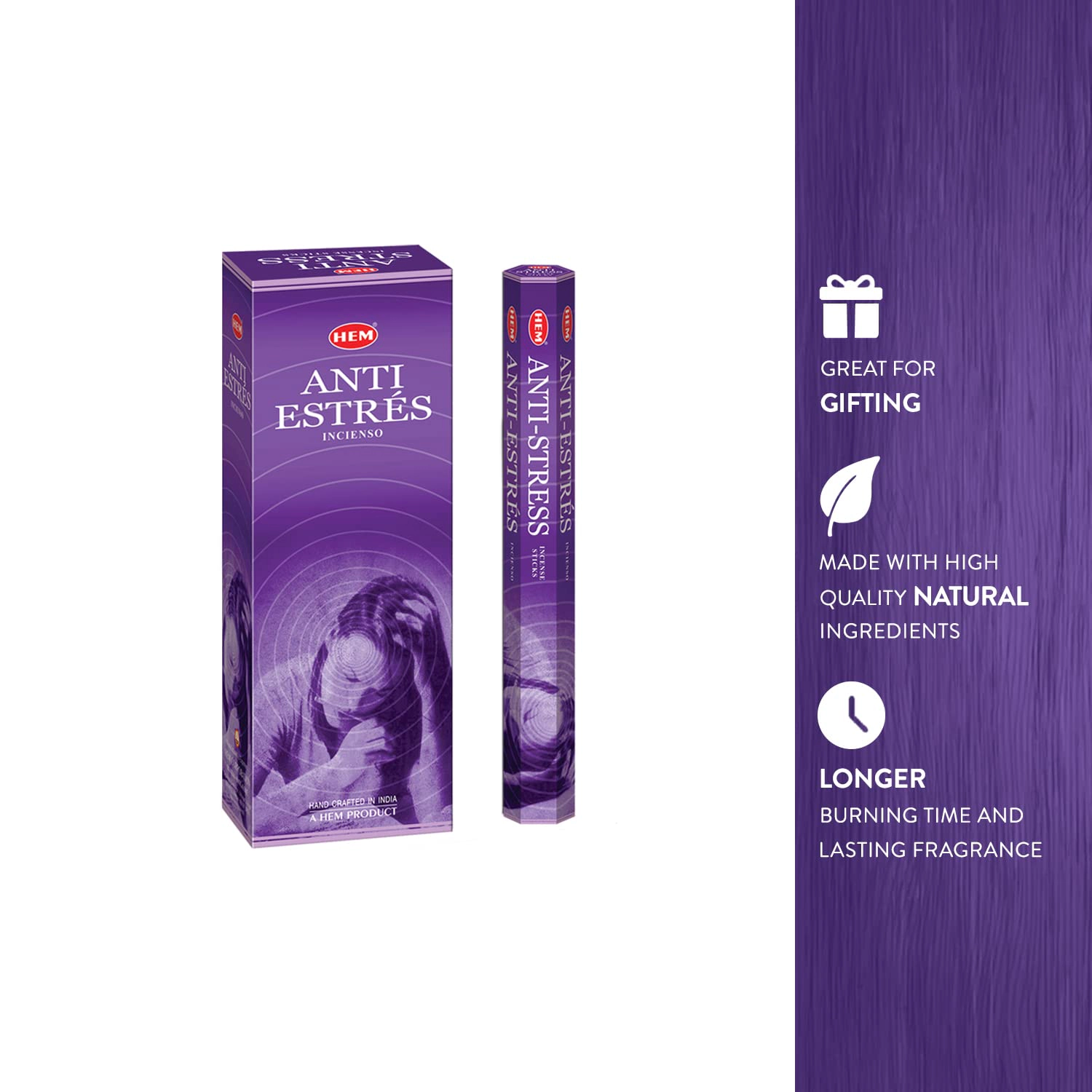 Hem Anti Stress Incense Sticks - 120 Count Bulk Box, Lavender and Wood Notes
