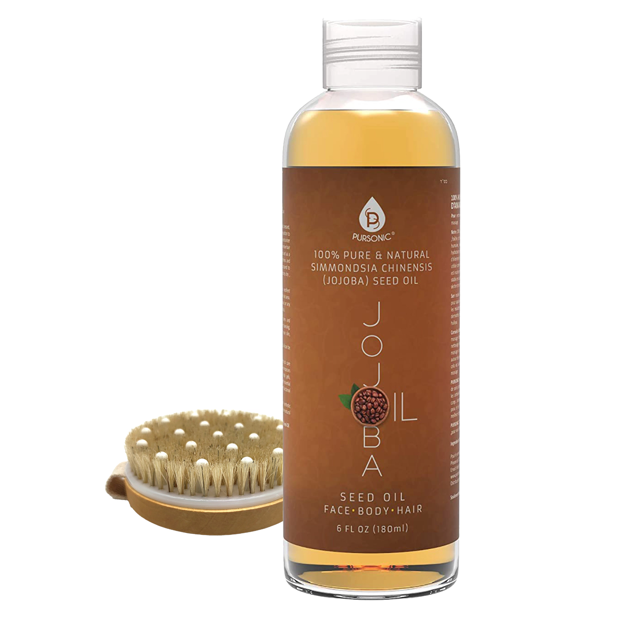 Pursonic Unisex Hydrating Beauty & Wellness Golden Jojoba Oil & Bath Brush Massager Bundle