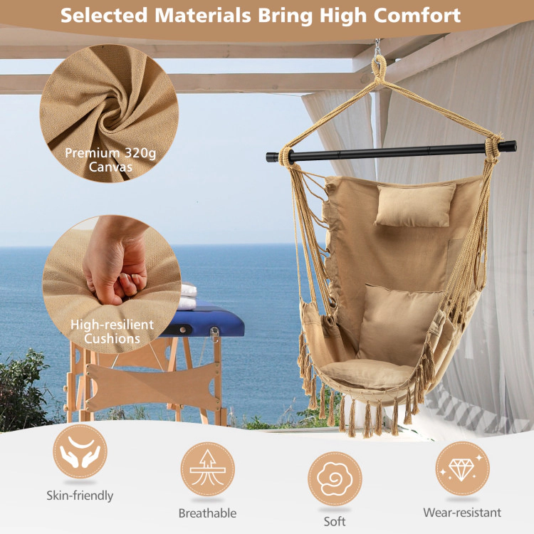 Hivvago Hanging Rope Swing Chair With Soft Pillow And Cushions