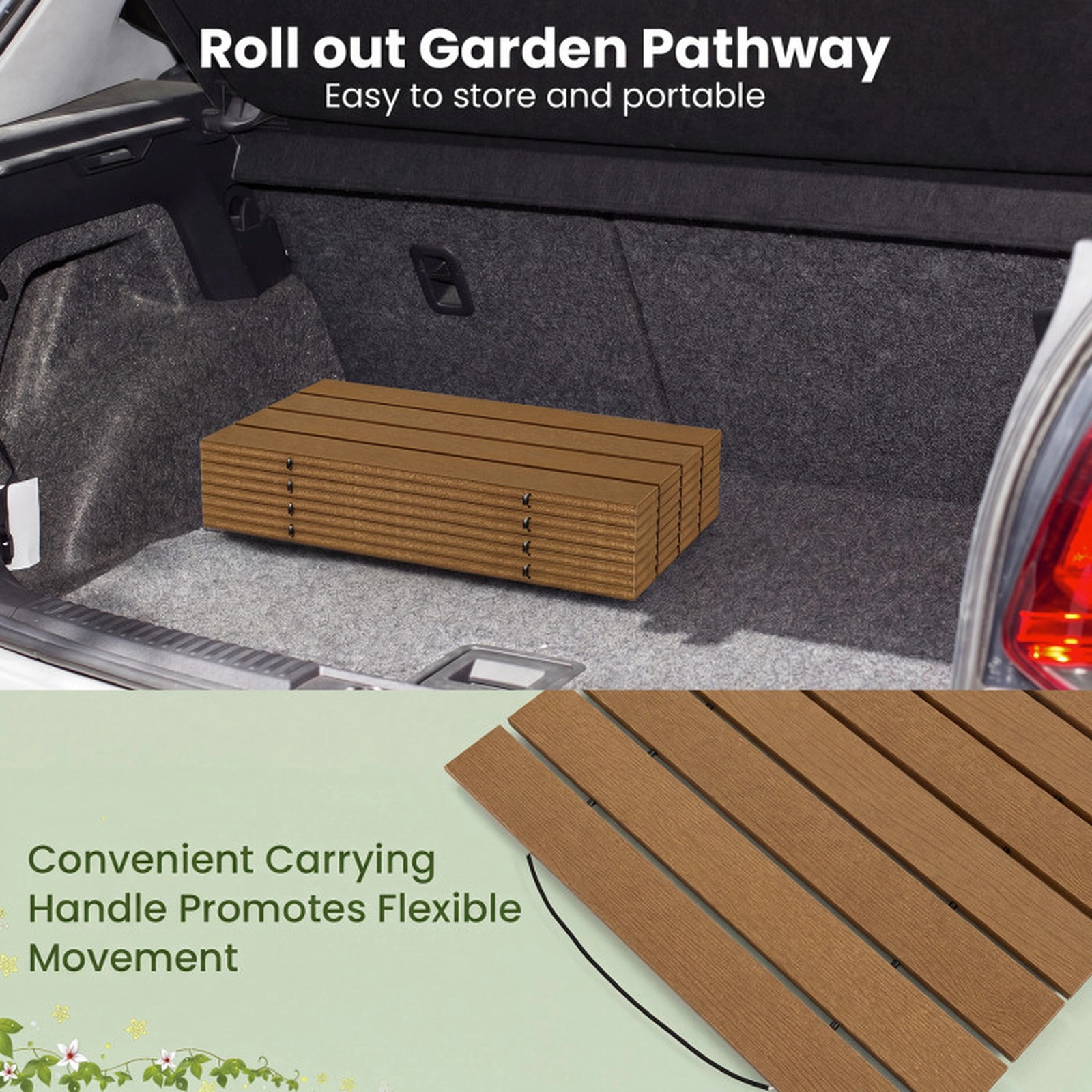 SUGIFT 8-Ft Brown HDPE Roll Out Garden Walkway with 32 Slats and Carry Handle 95-in W 21.5-in D 0.5-in H