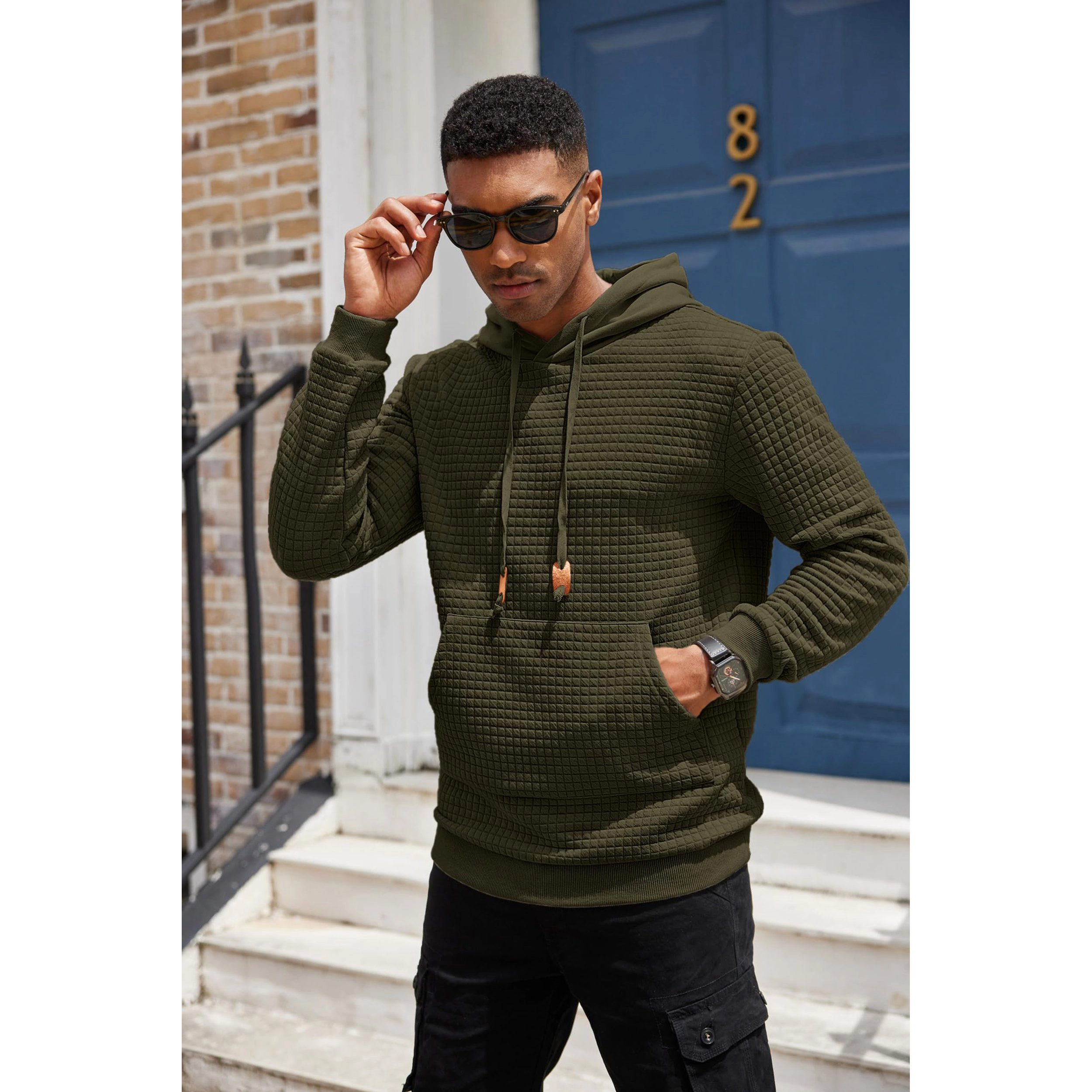 COOFANDY Men's Regular Fit Textured Waffle Knit Pullover Hoodie