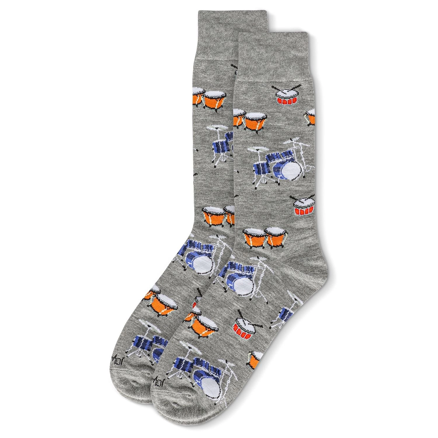 Memoi Men's Embroidered Drums Bamboo Crew Socks