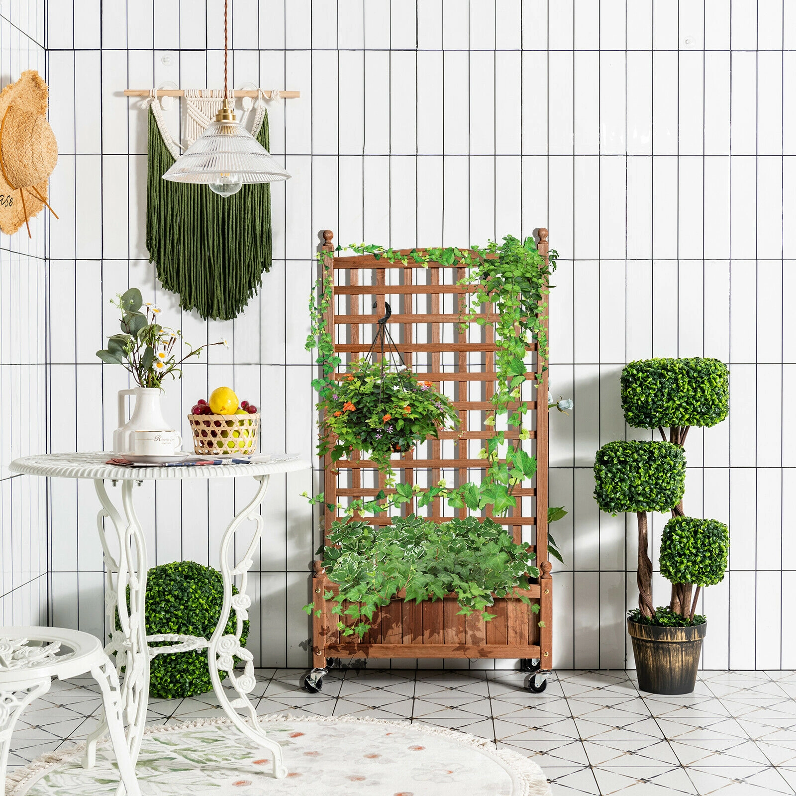 SlickBlue Outdoor Wooden Raised Garden Planter with Trellis