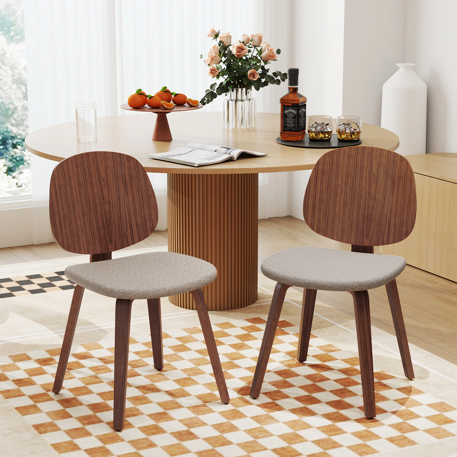 LJG Wooden Dining Chair Set of 2 with Bentwood Frame and