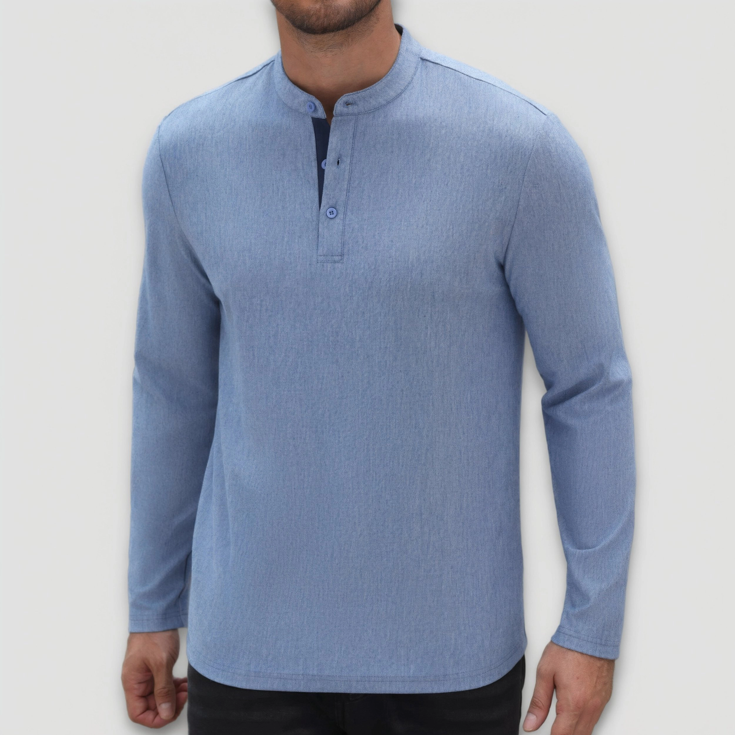 Coofandy Men's Long Sleeve Stand Collar Henley Button Placket Shirt