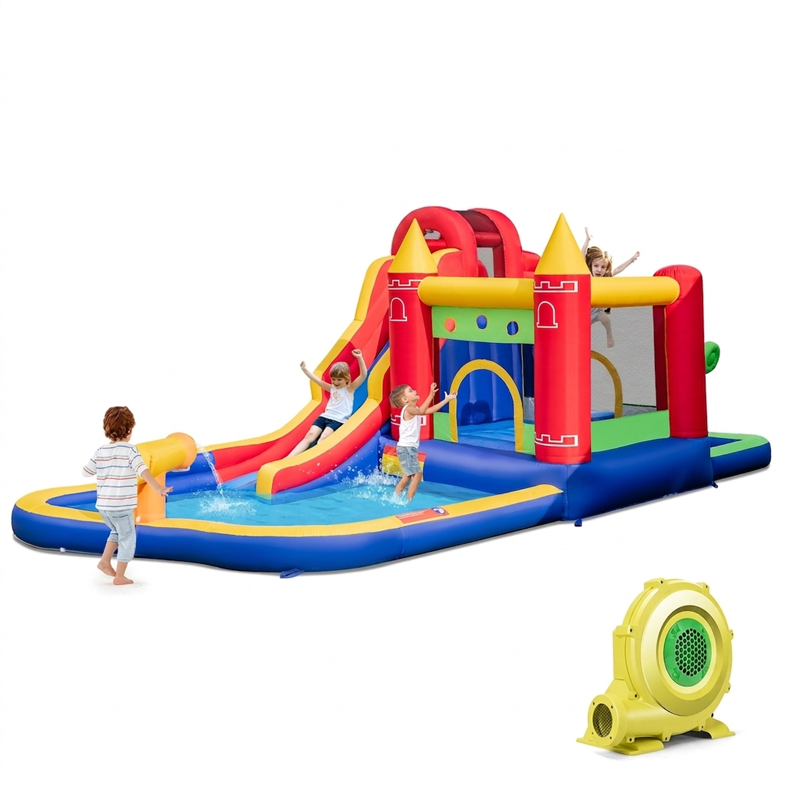 SUGIFT Water Slide Ball Pit and 735W Blower 9-in-1 Kids Inflatable Bounce Castle