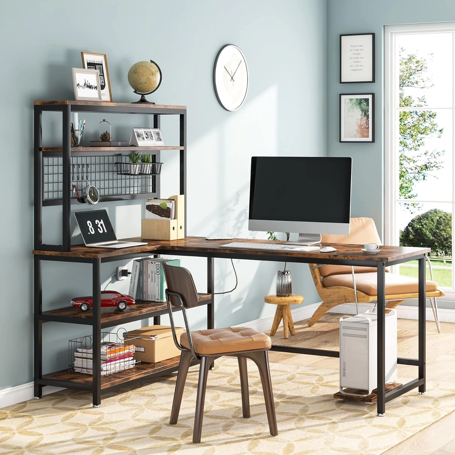 Tribesigns Modern L-Shaped Wood Desk with Wireless Charging