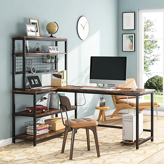 Tribesigns Modern L-Shaped Wood Desk with Wireless Charging