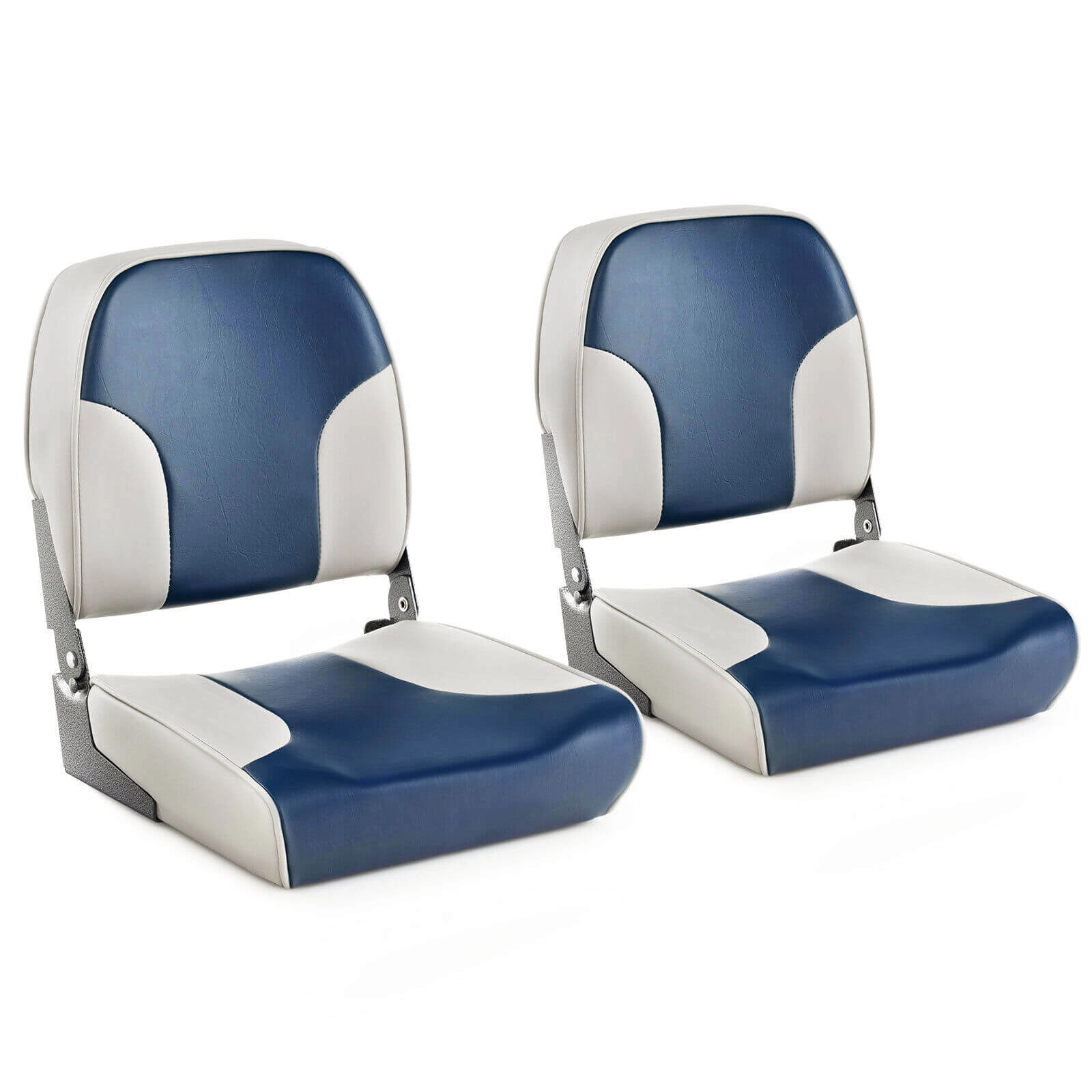 SUGIFT Folding Low Back Boat Seat Set with Sponge Padding and Aluminum Hinges 400-lb Capacity Blue