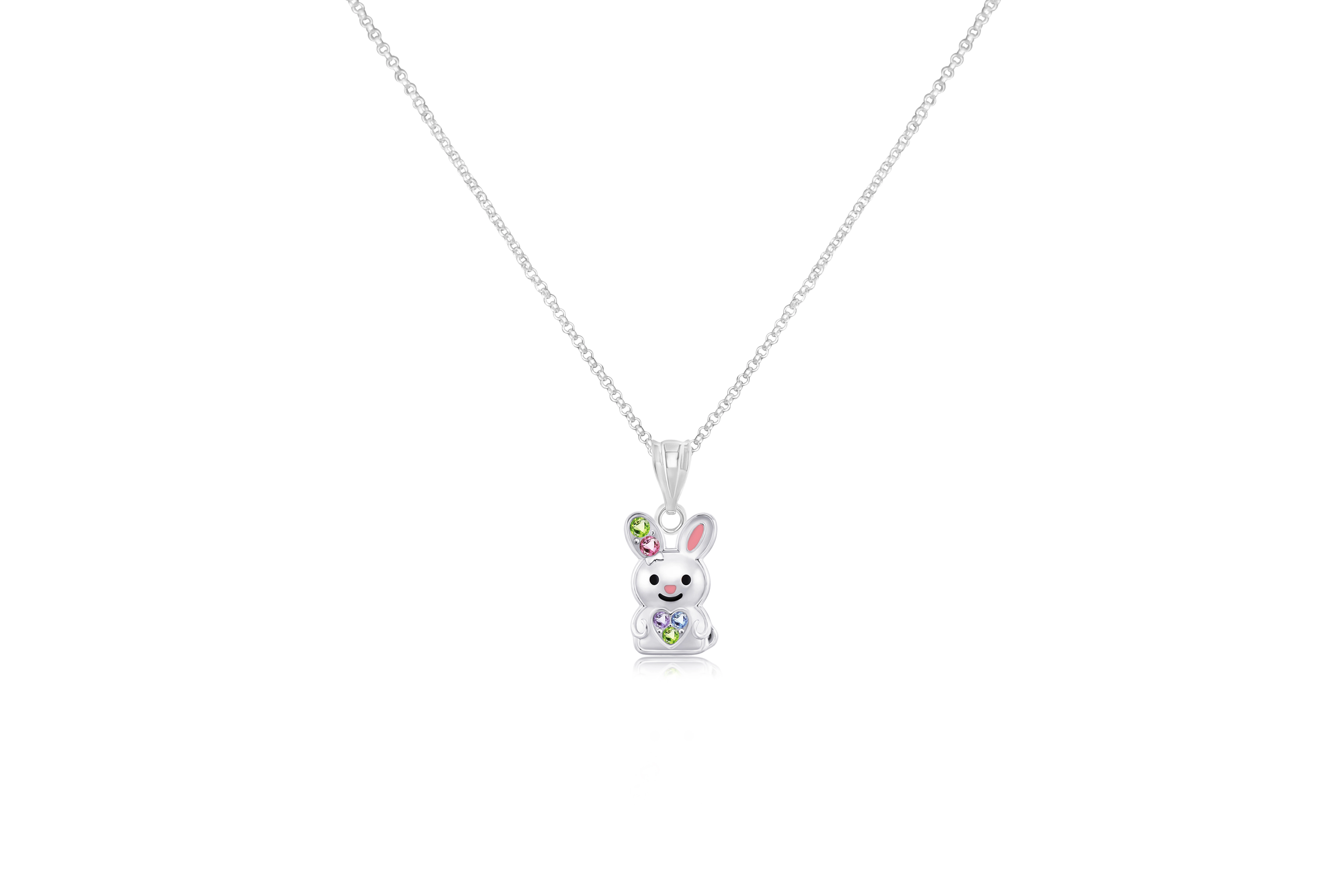 CHANTEUR Girls Bunny Pendant Necklace - White Gold Tone, Adjustable 15" Chain with 4" Extender