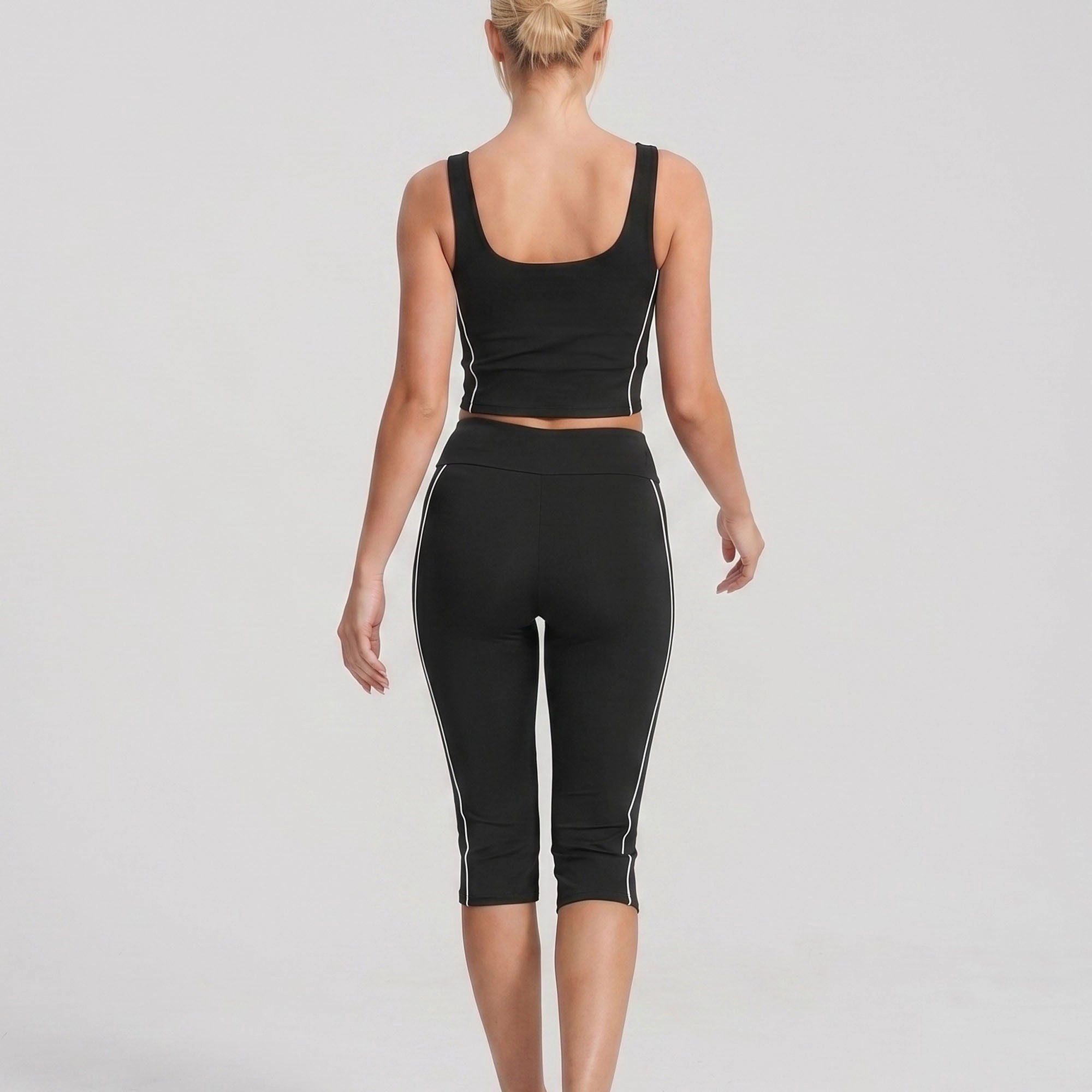 Anna-Kaci Women's High-Waist Side Stripe Capri Leggings Wide Waistband Cropped Workout Yoga Pants