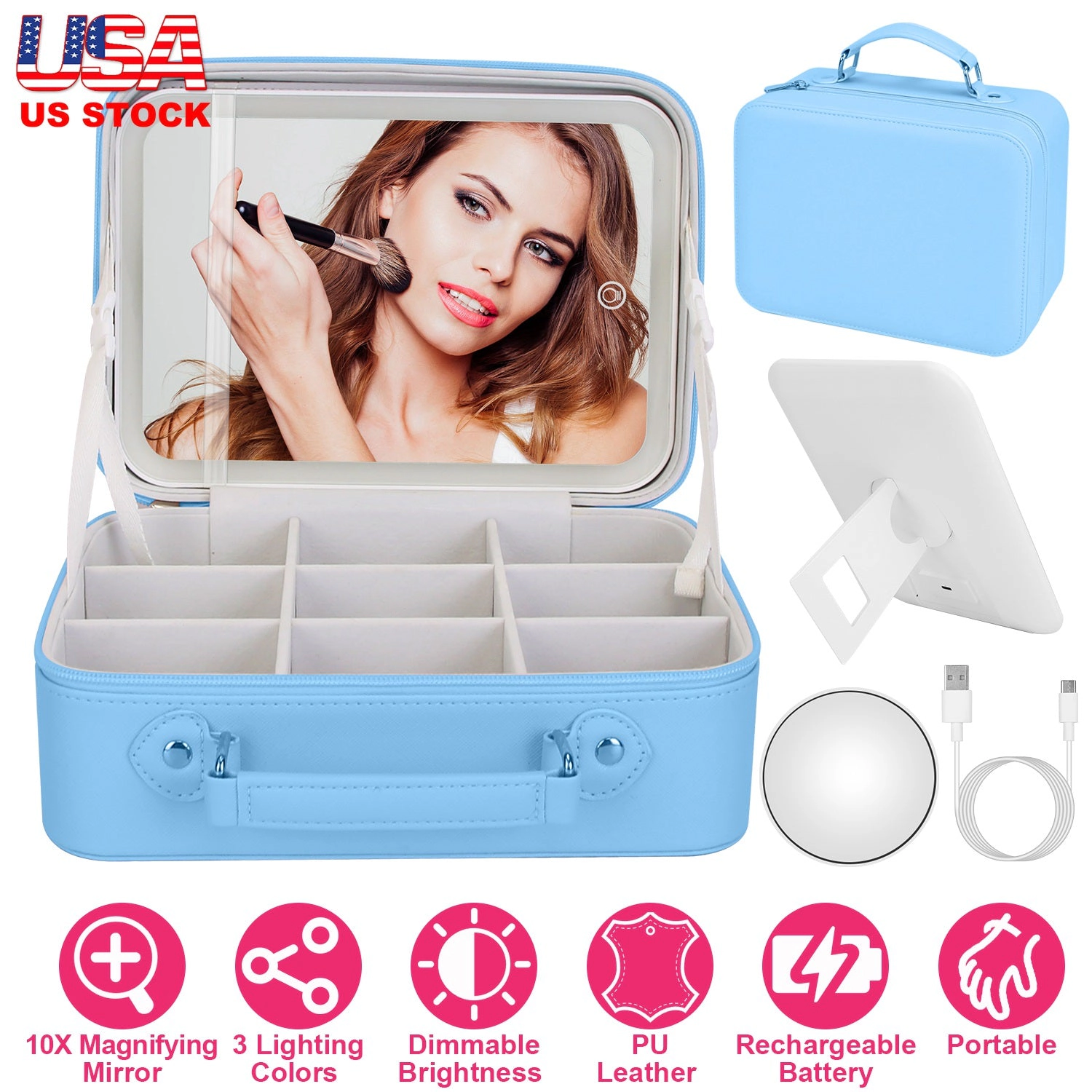GBruno LED Lighted Travel Makeup Bag With Mirror