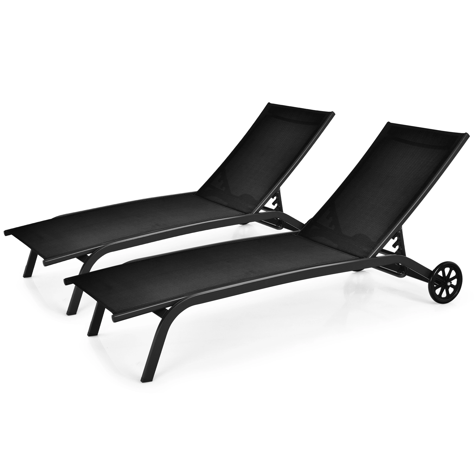 SUGIFT Wheels Powder-Coated Steel 330-lb Black 6-Position Adjustable Outdoor Chaise Recliner