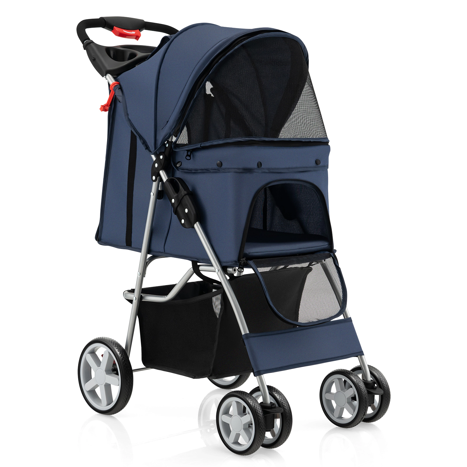 SUGIFT Navy Lightweight Folding Pet Stroller with Storage Basket 34-in W 18-in D 40-in H 33-lb Seat Capacity