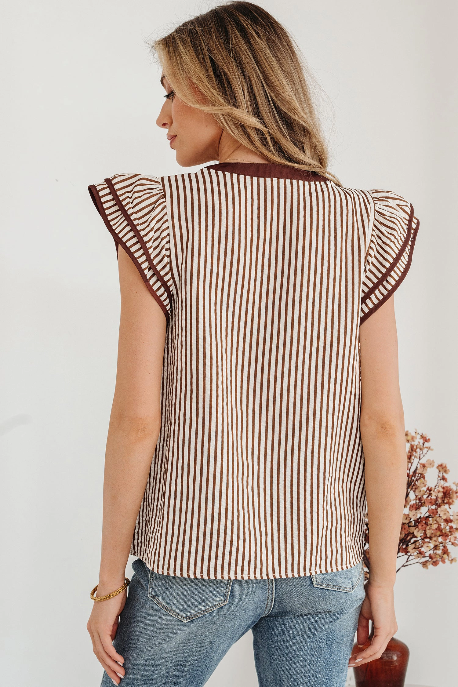 Threaded Pear Women's Karter Ruffled Short Sleeve Blouse