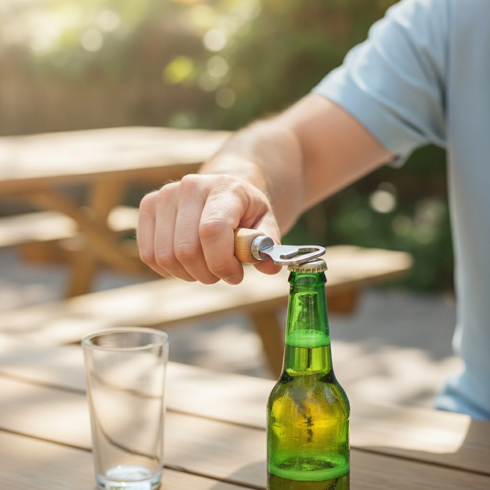 Magnetic Beer Bottle Opener with Rubberwood Handle and Stainless Steel Head 6-in Handheld Fridge Storage