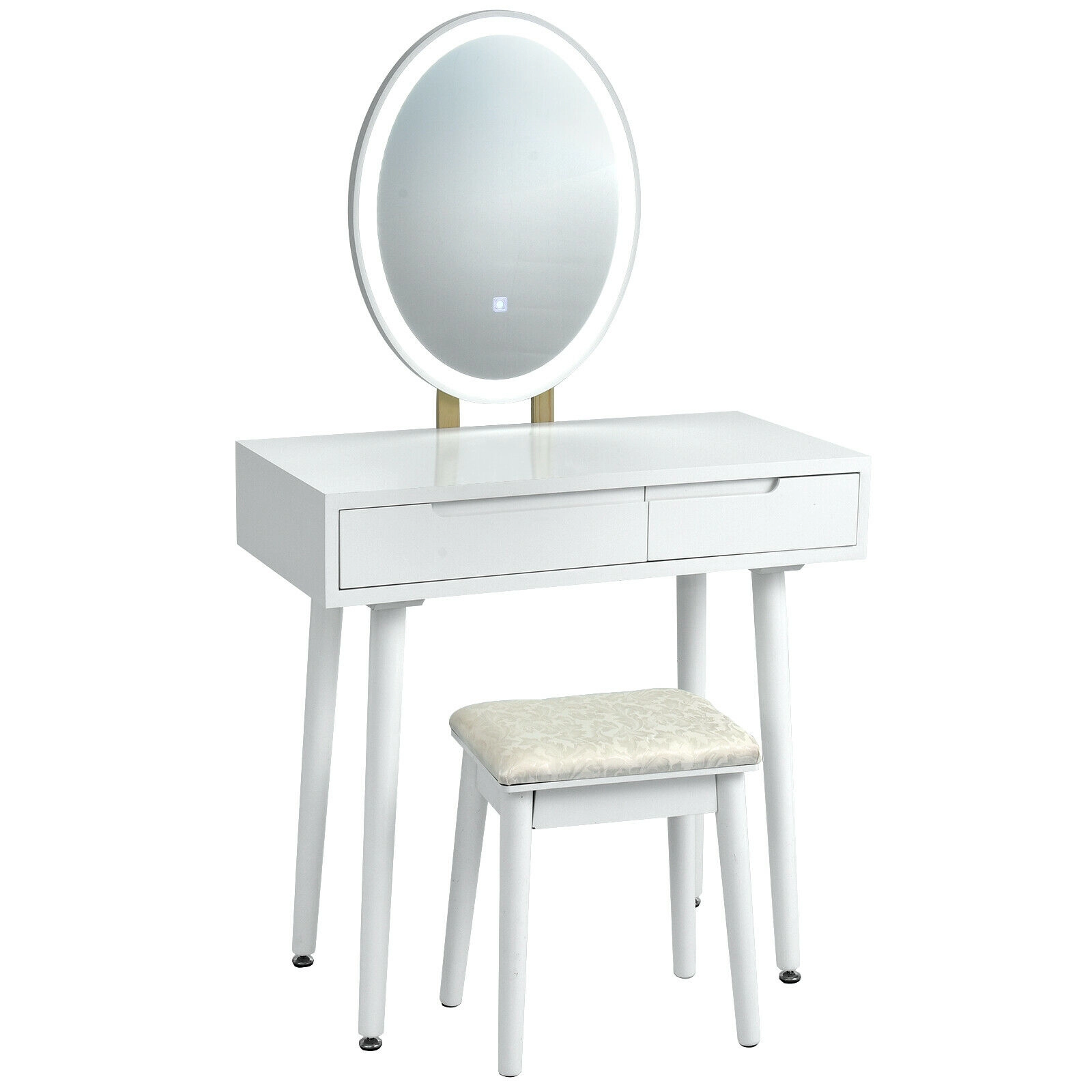 SUGIFT Vanity Table and Stool Set White with Touch Screen Dimmable Lighted Mirror