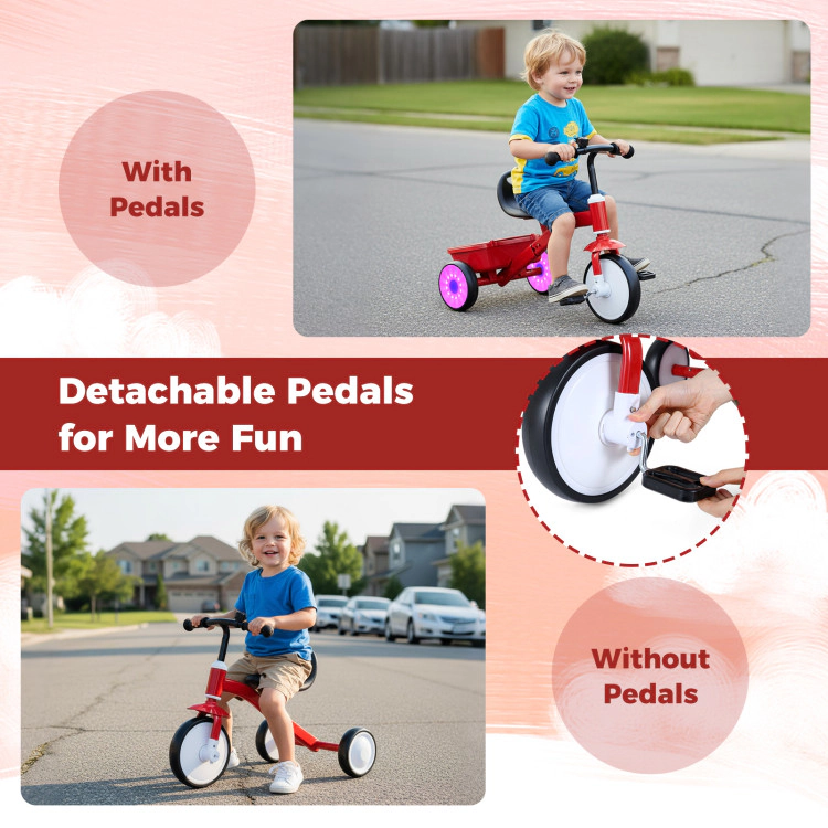 Hivvago Toddler Tricycle with Glowing Wheels and 4-Level Adjustable Seat