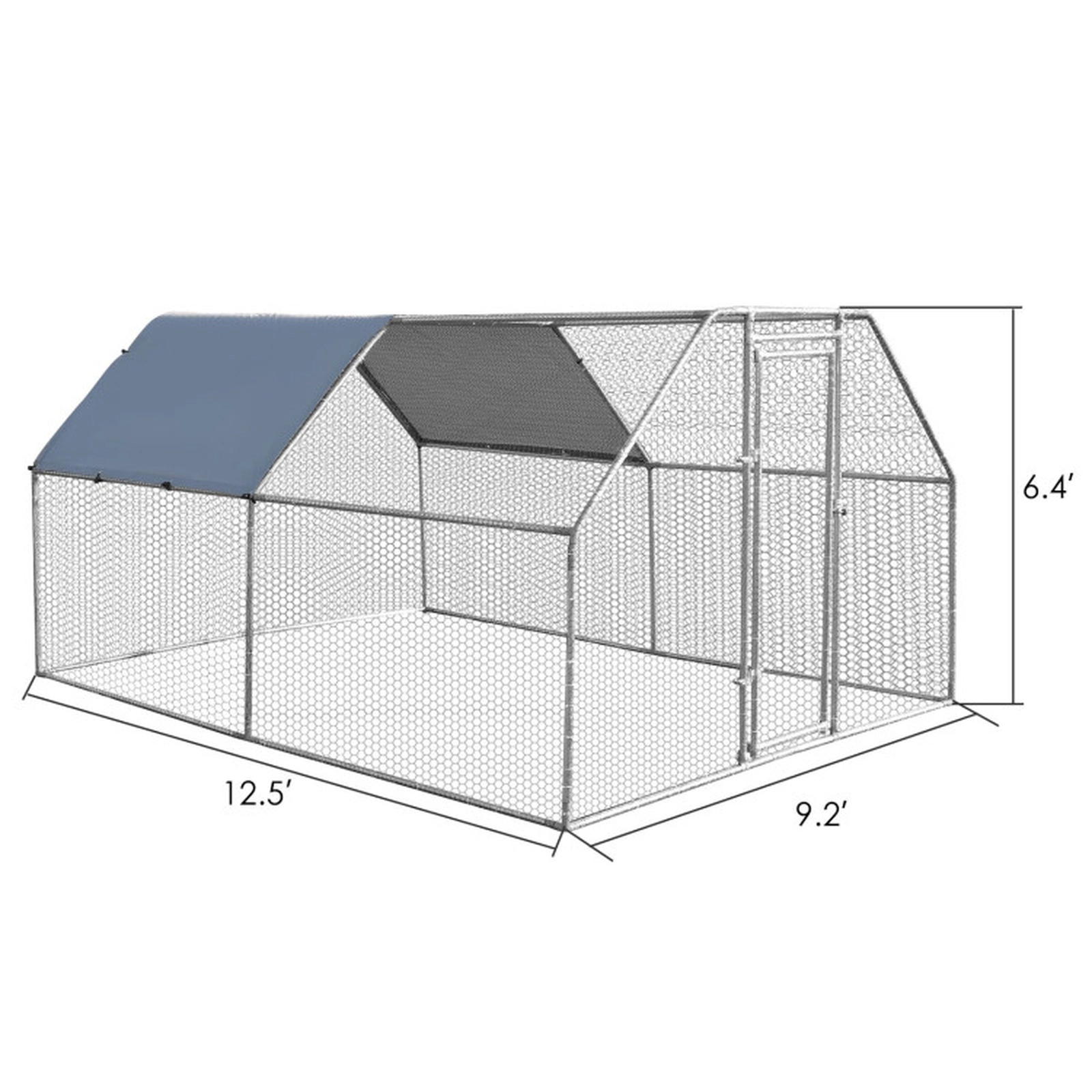 SUGIFT Silver Galvanized Steel Walk-In Chicken Coop House with Water-Resistant Cover 9.5-ft W 12.5-ft D 6-ft H