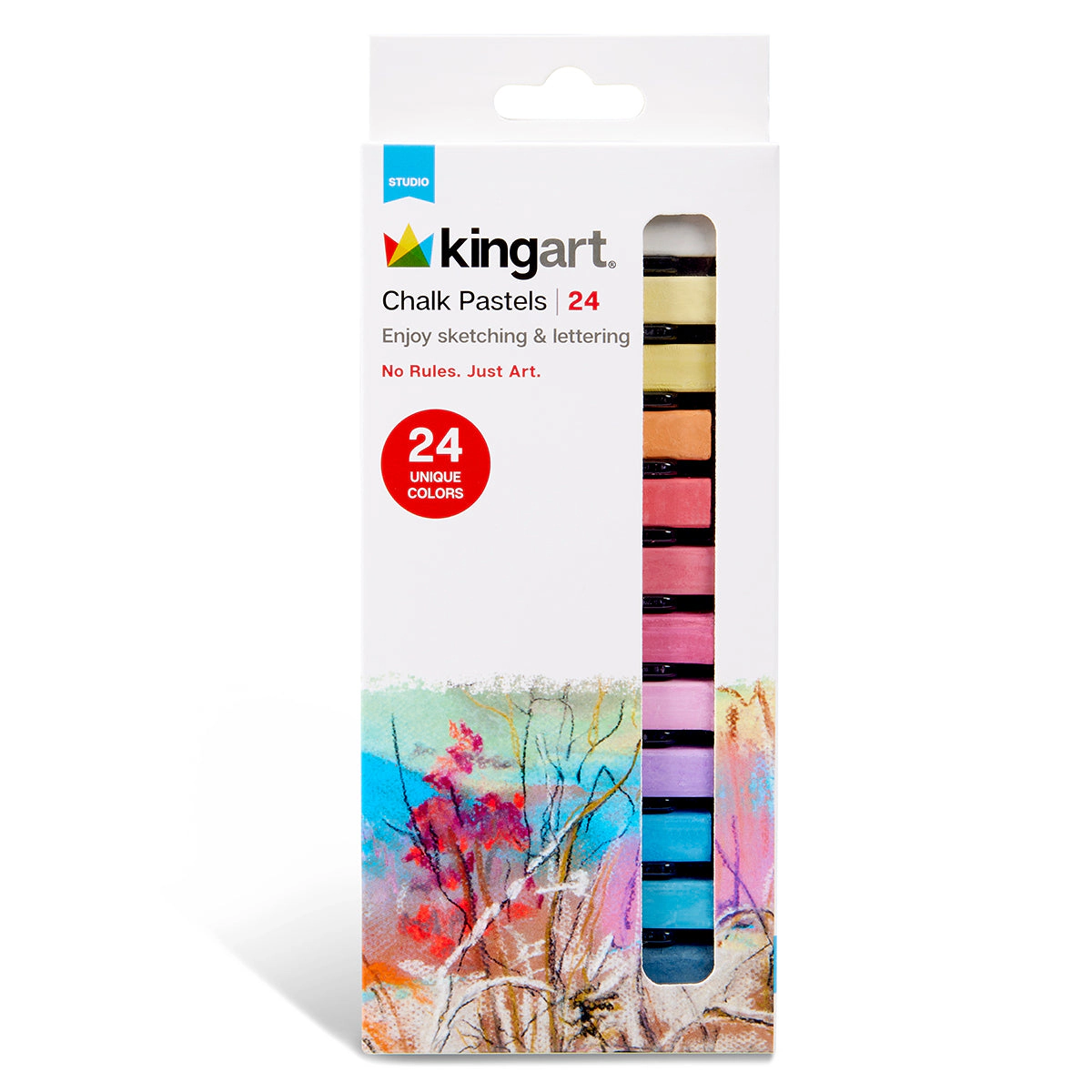 KINGART Square Chalk Pastels 24 pc, Multicolor
