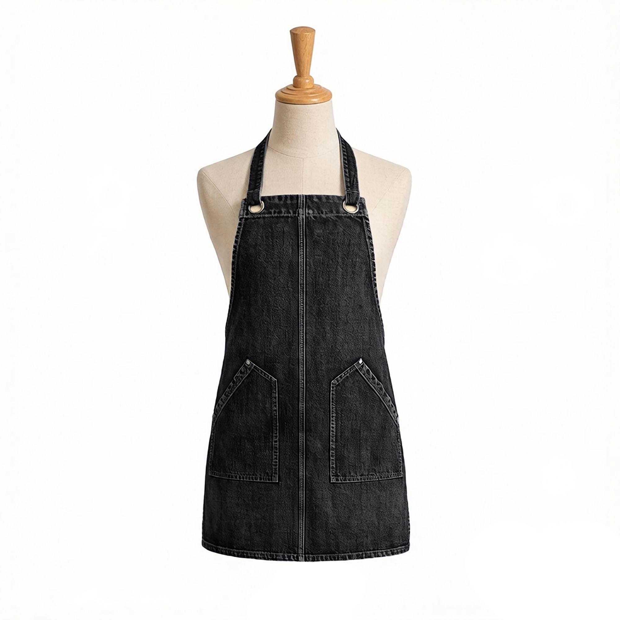 Alilang Unisex Denim Style Work Apron with Dual Front Pockets Utility for Kitchen Cafe Workshop and Home Use