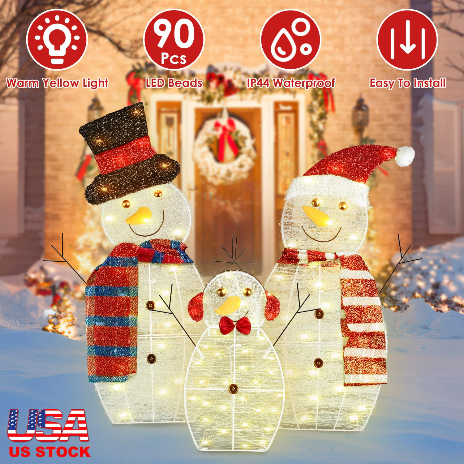 GBruno LED Lighted 3-Piece Snowman Family Yard Decor