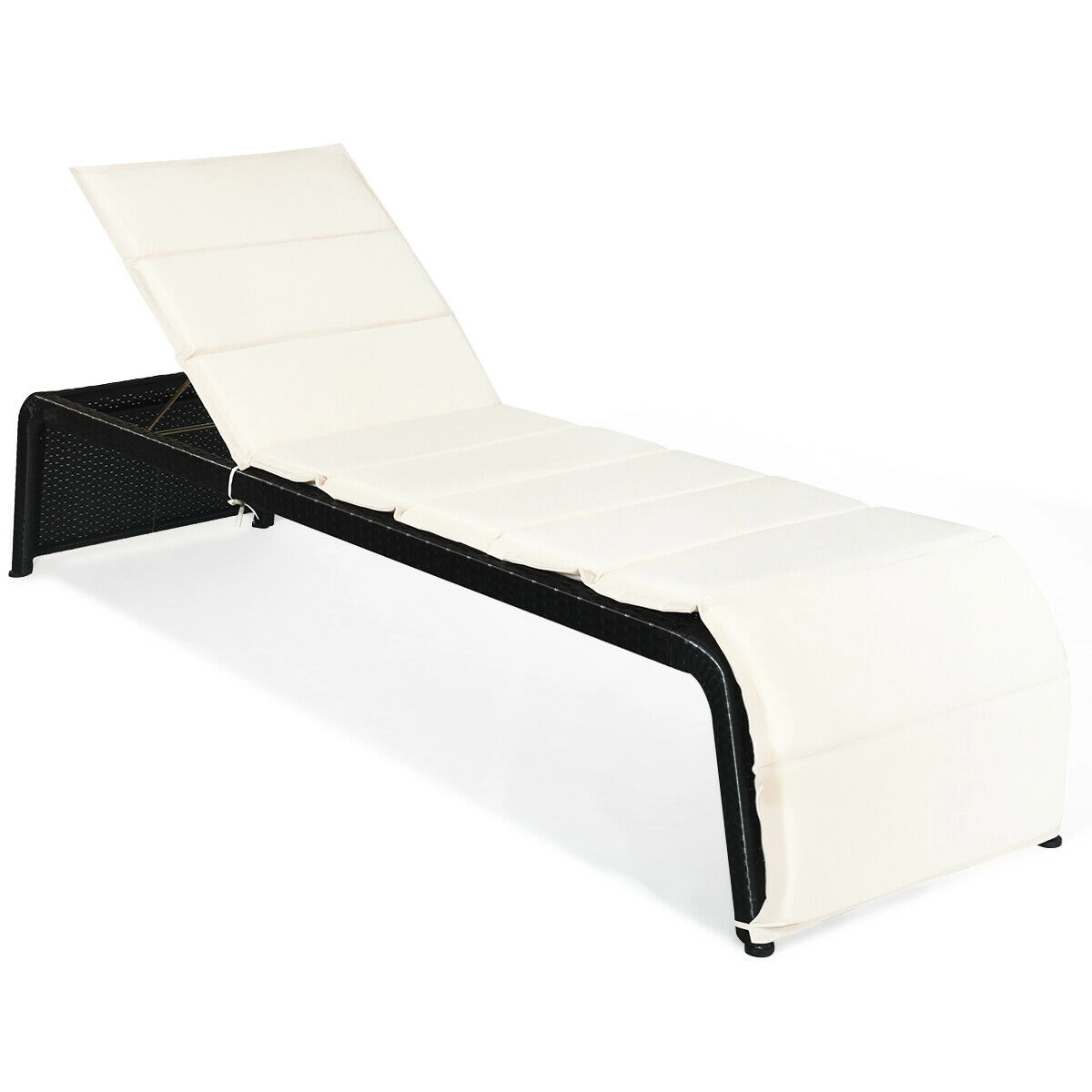 SUGIFT White 5-Position Backrest Cushioned 700-lb Capacity 85 in Patio Rattan Chaise Recliner