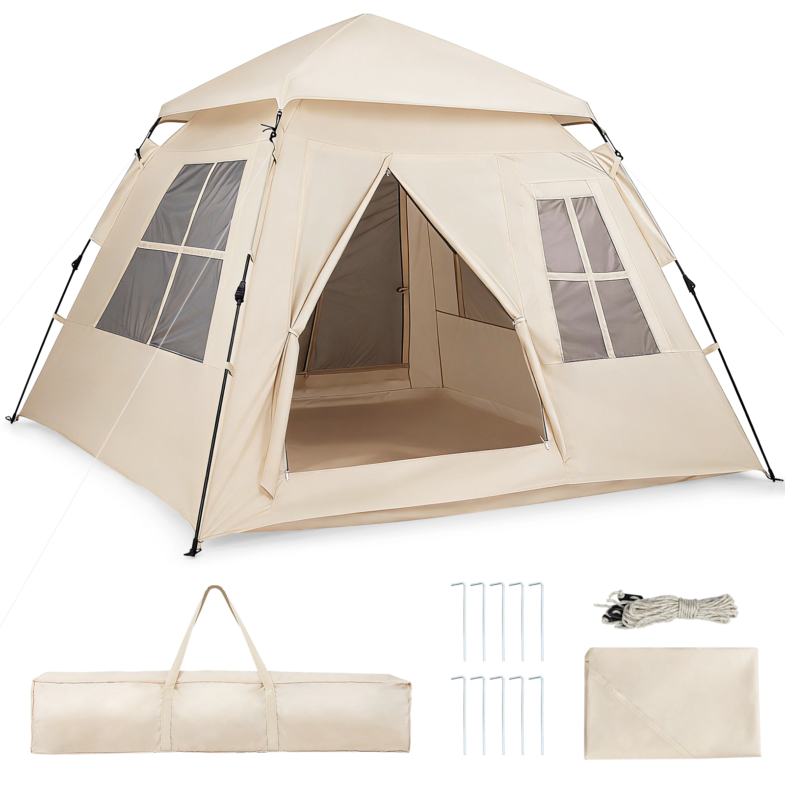LJG 4 Person Camping Tent Portable Automatic Easy Setup with Rainfly and 2 Doors