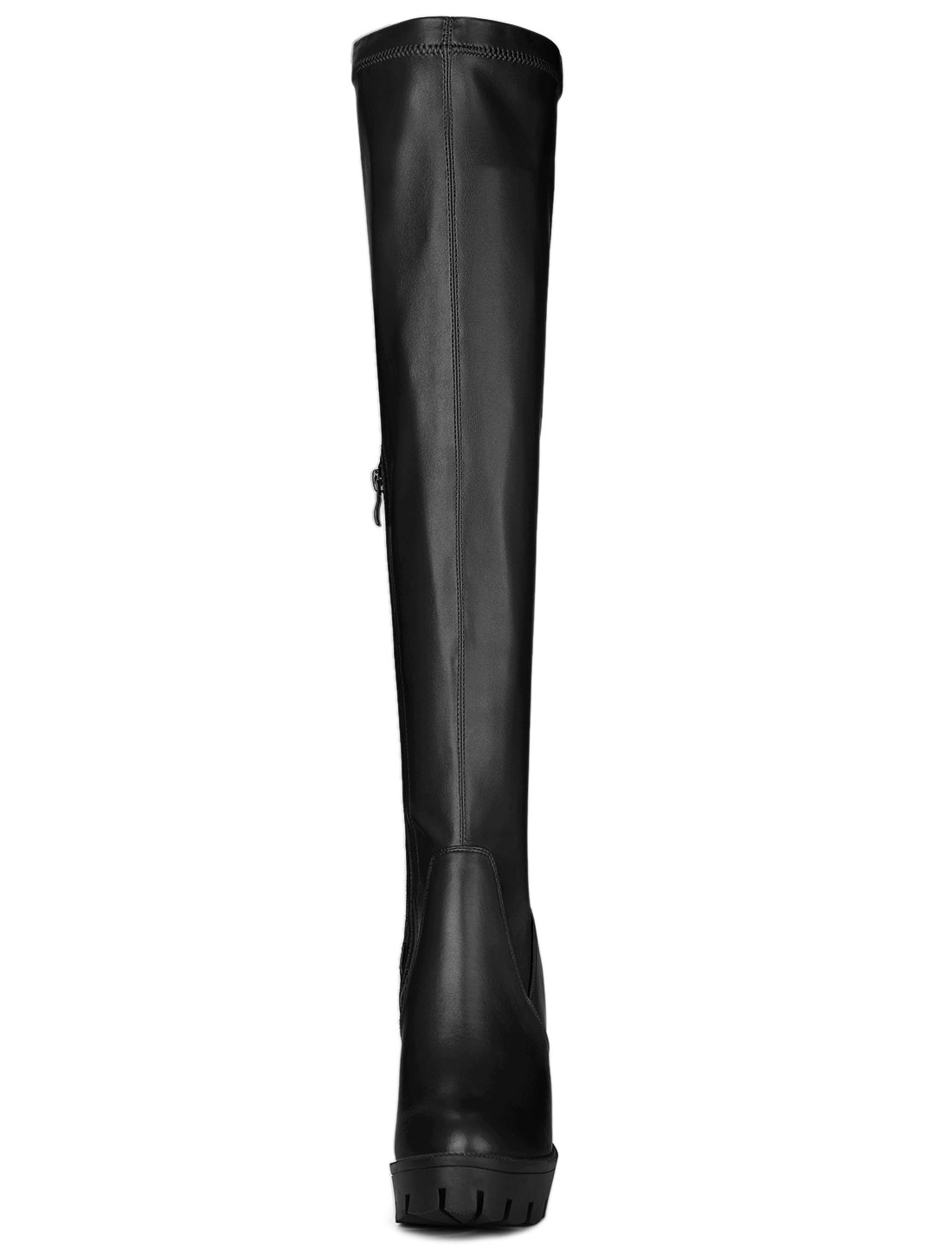 BLISSFUL STEP Women Platform Round Toe Chunky Heel Over Knee Boots