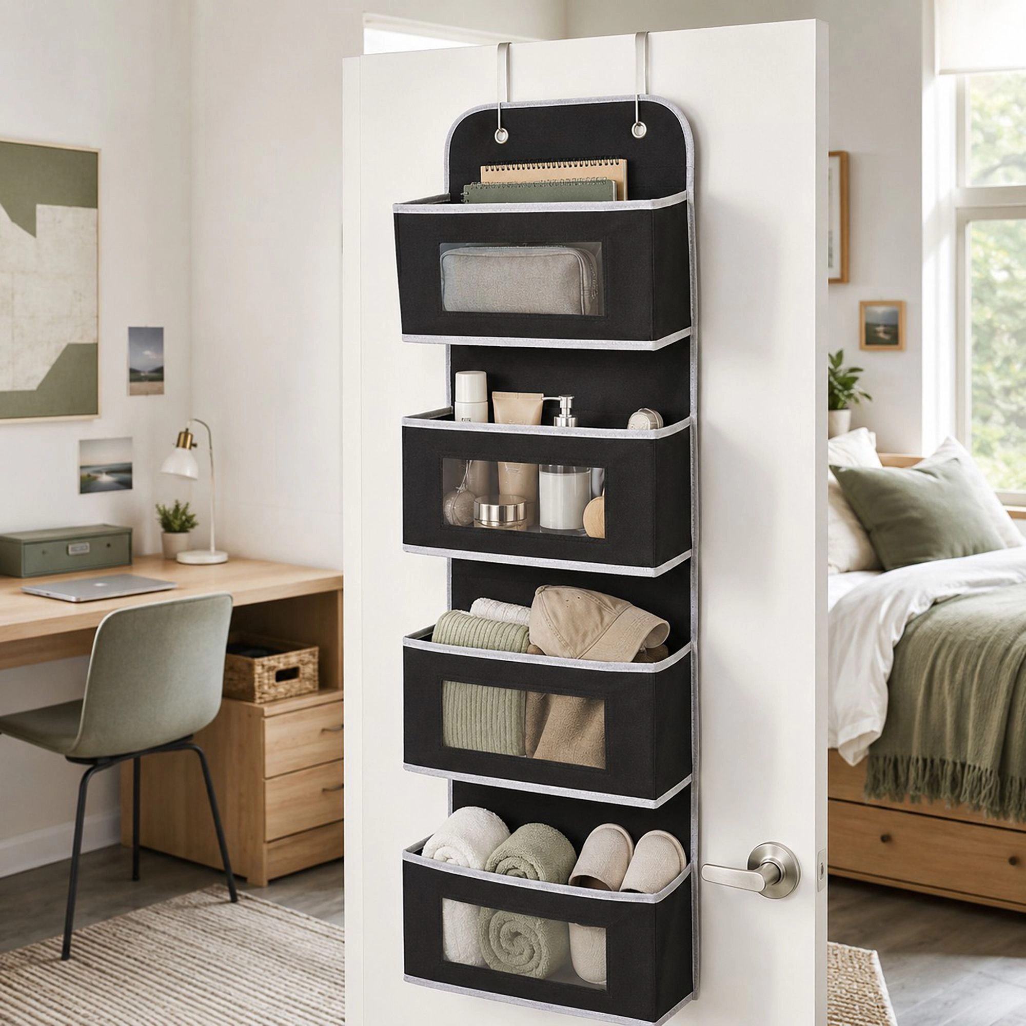 Alilang Women 4 Tier Hanging Storage Organizer with Clear Window Pockets for Door Wall or Closet