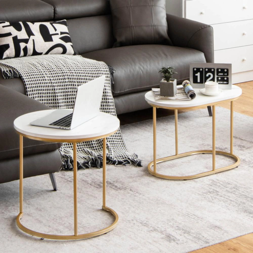 Hivvago Marble-Style Nesting Table Set for Modern Living Spaces