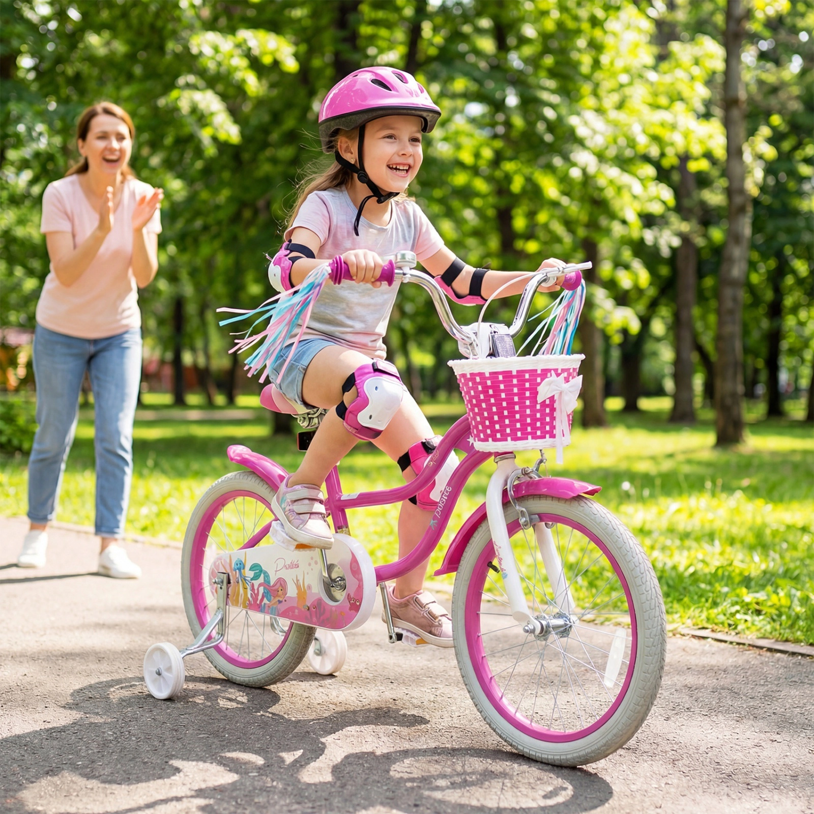 18-in Kids Bike Girls Ages 4-8 Rose Red Removable Training Wheels Kickstand Front Basket 132-lb Seat Capacity