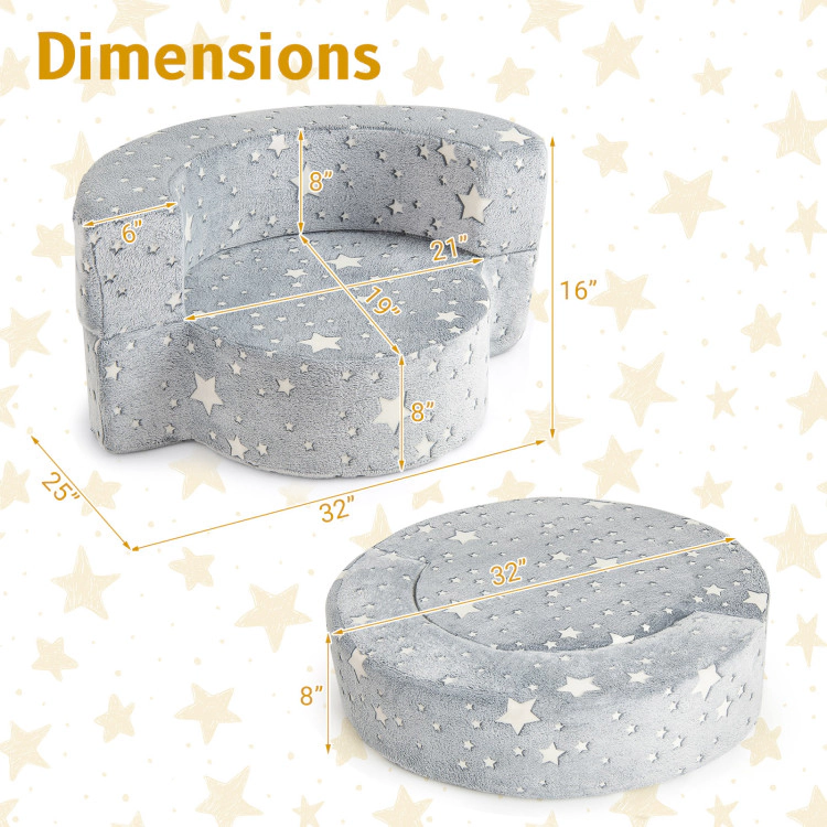 Hivvago 2-In-1 Toddler Chair Glow In The Dark Kids Couch With Cover Convertible Sofa-Gray