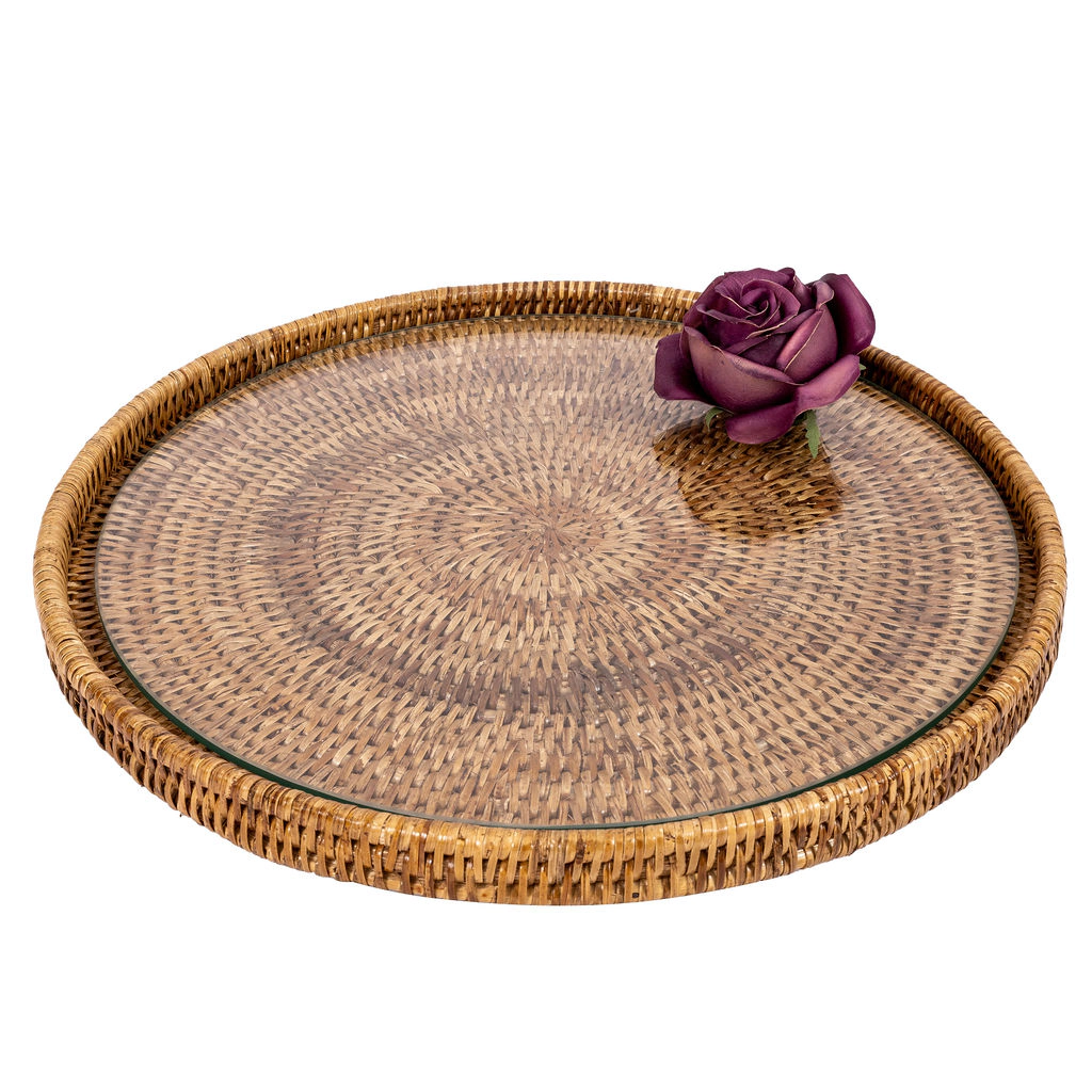 Saboga Home™ Round Flat Tray with Glass Insert