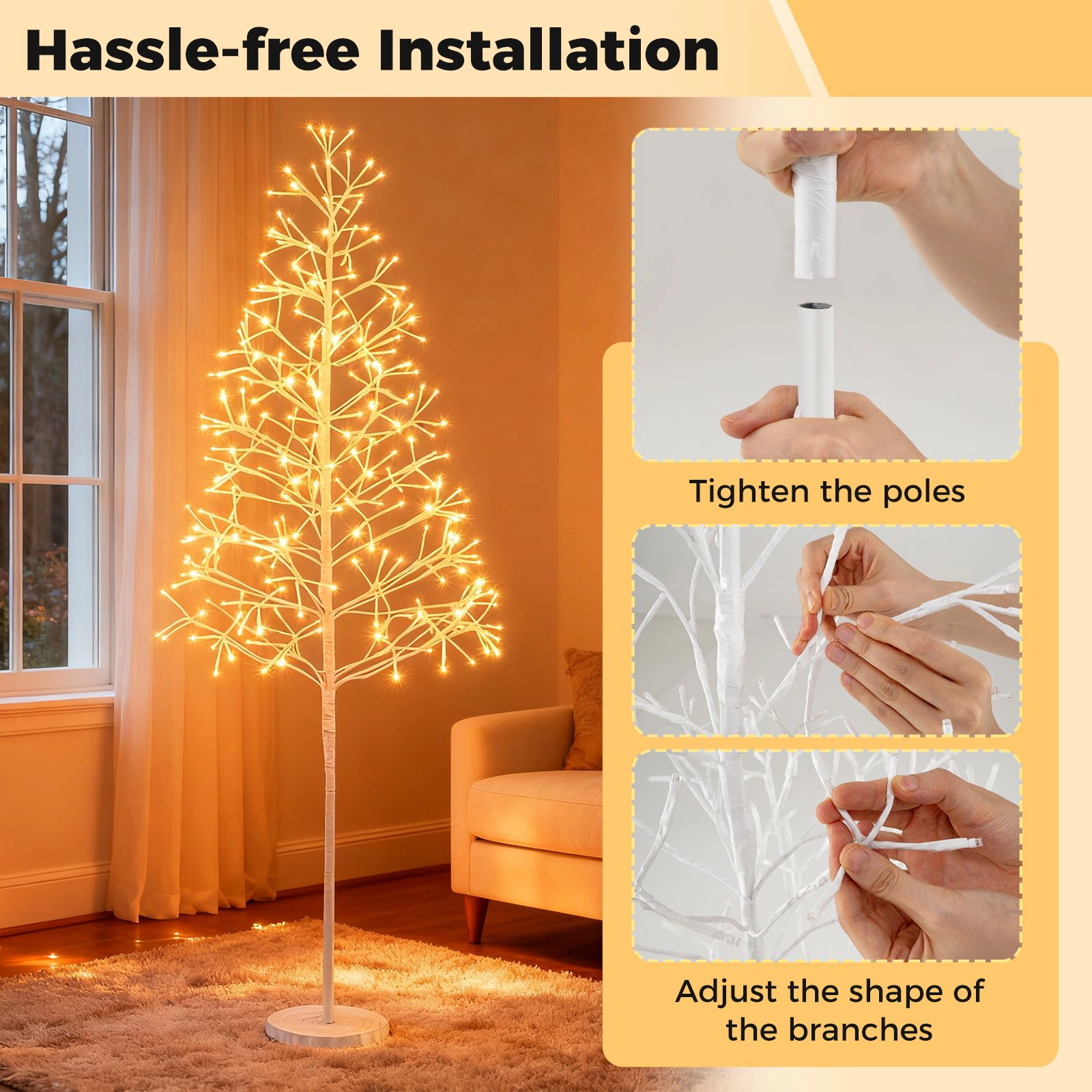 SlickBlue Artificial Lighted Birch Tree Decoration with Weighted Base for Indoor Display