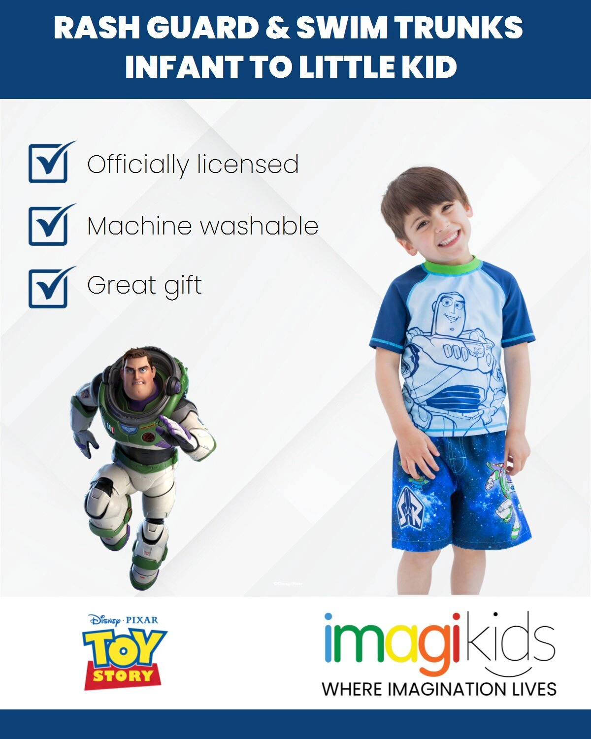 Disney Toy Story Boys' Short Sleeve Rash Guard and Swim Trunks Set