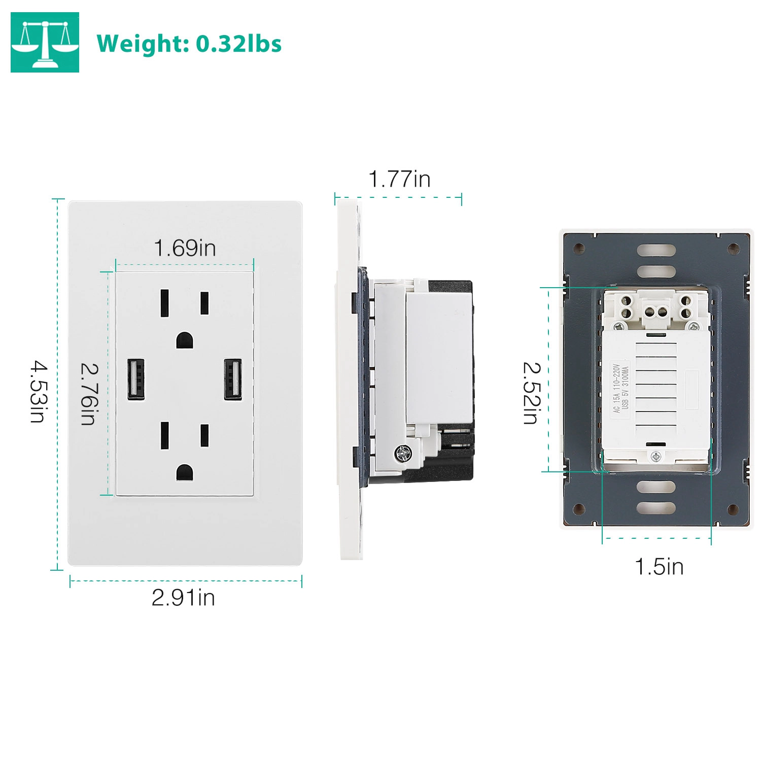 GBruno Dual USB Wall Outlet Charger