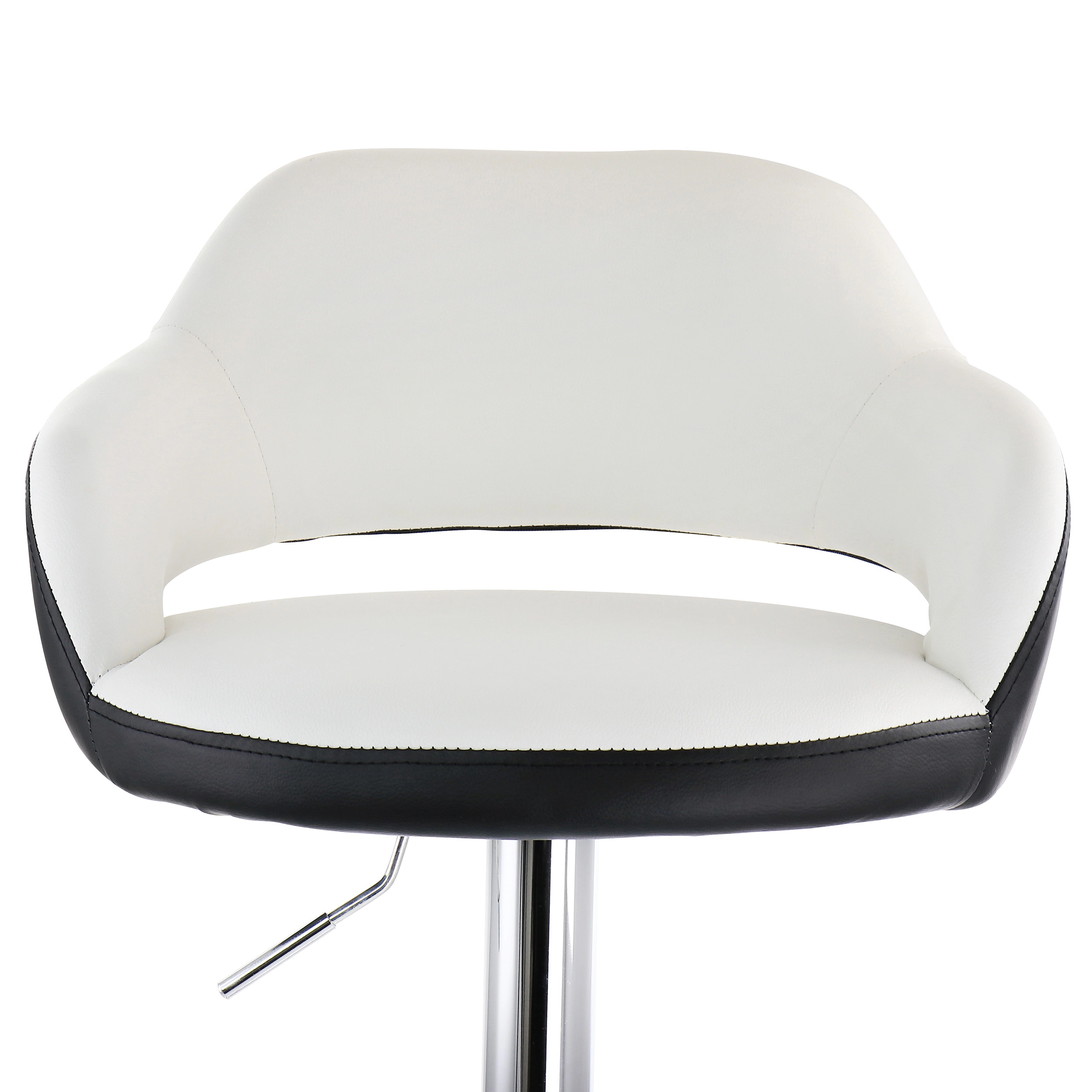 Elama 2 Piece Adjustable Faux Leather Bar Stool in White with Black Trim and Chrome Base