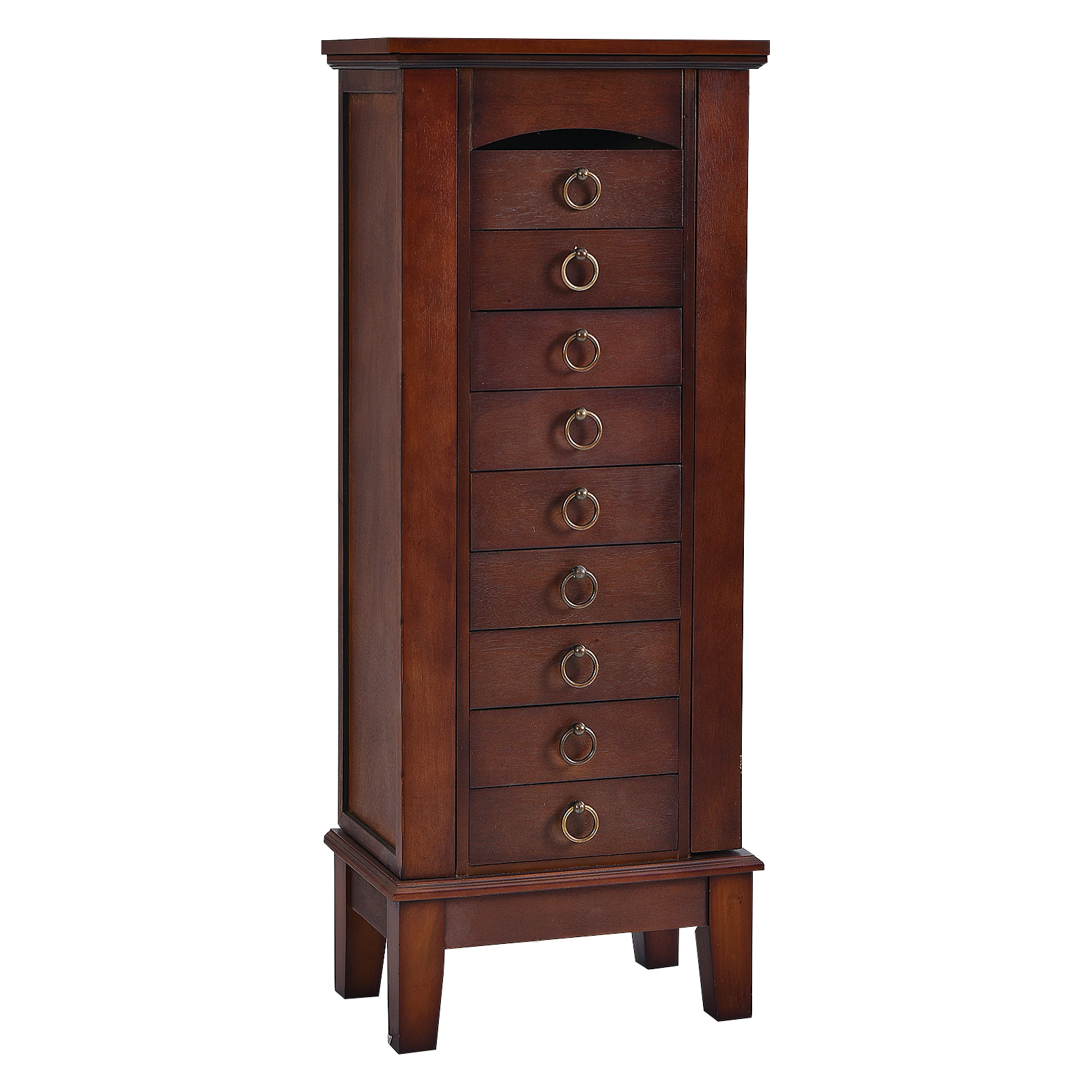 SUGIFT Large Capacity Jewelry Storage Cabinet with 9 Drawers Flip-Top Mirror 16-in Wide MDF Glass Walnut