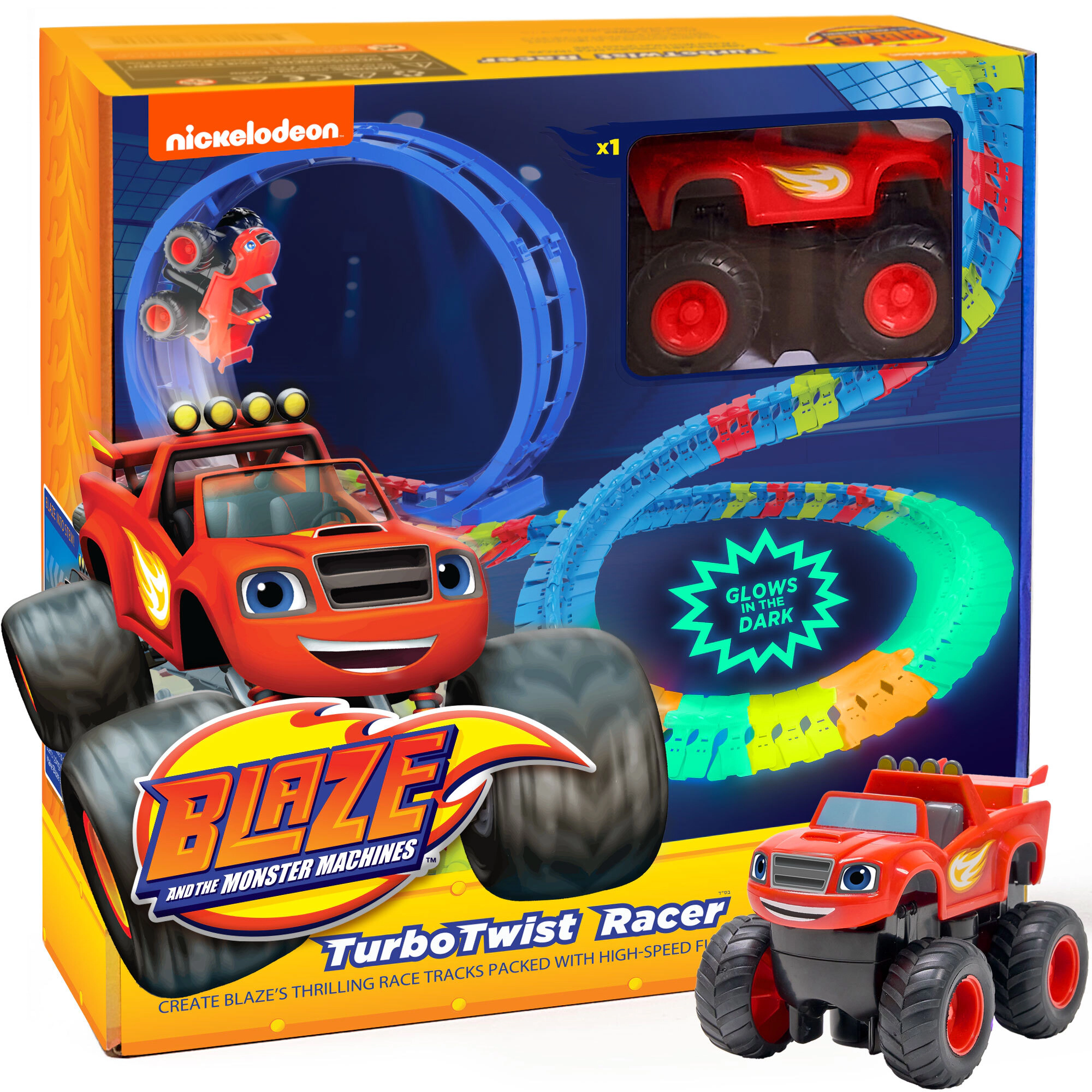 Nickelodeon Blaze Kids TurboTwist Glow Race Track Set - 117 Pieces with Rechargeable Blaze Car