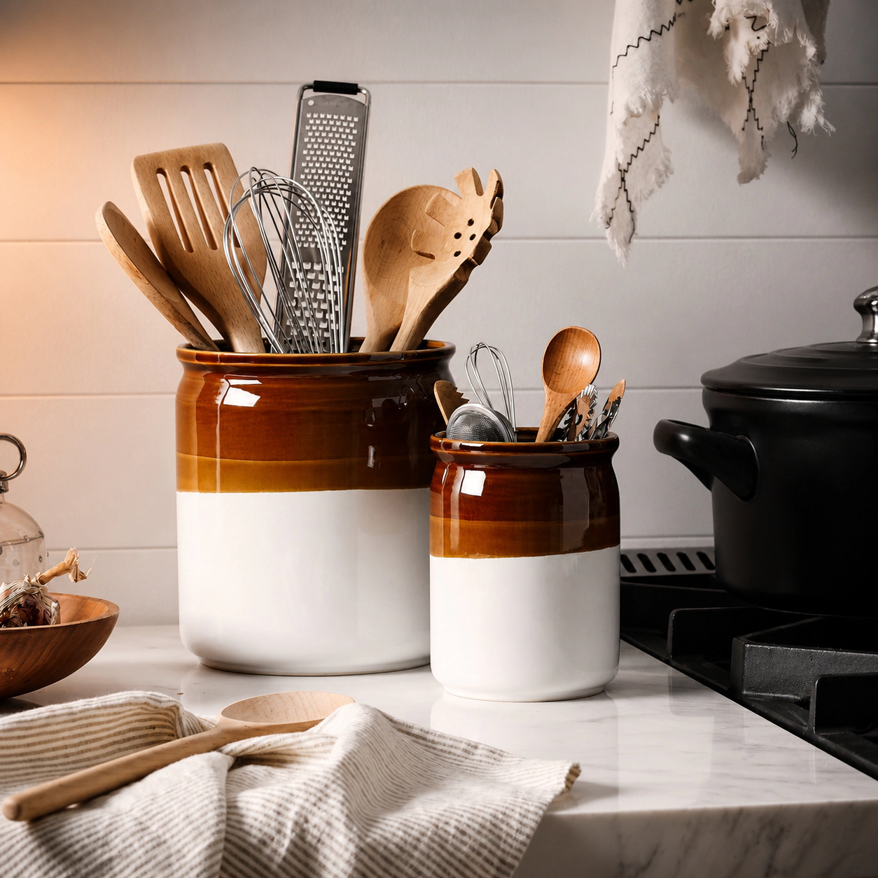 WZK Set of 2 Ceramic Farmhouse Kitchen Utensil Holder