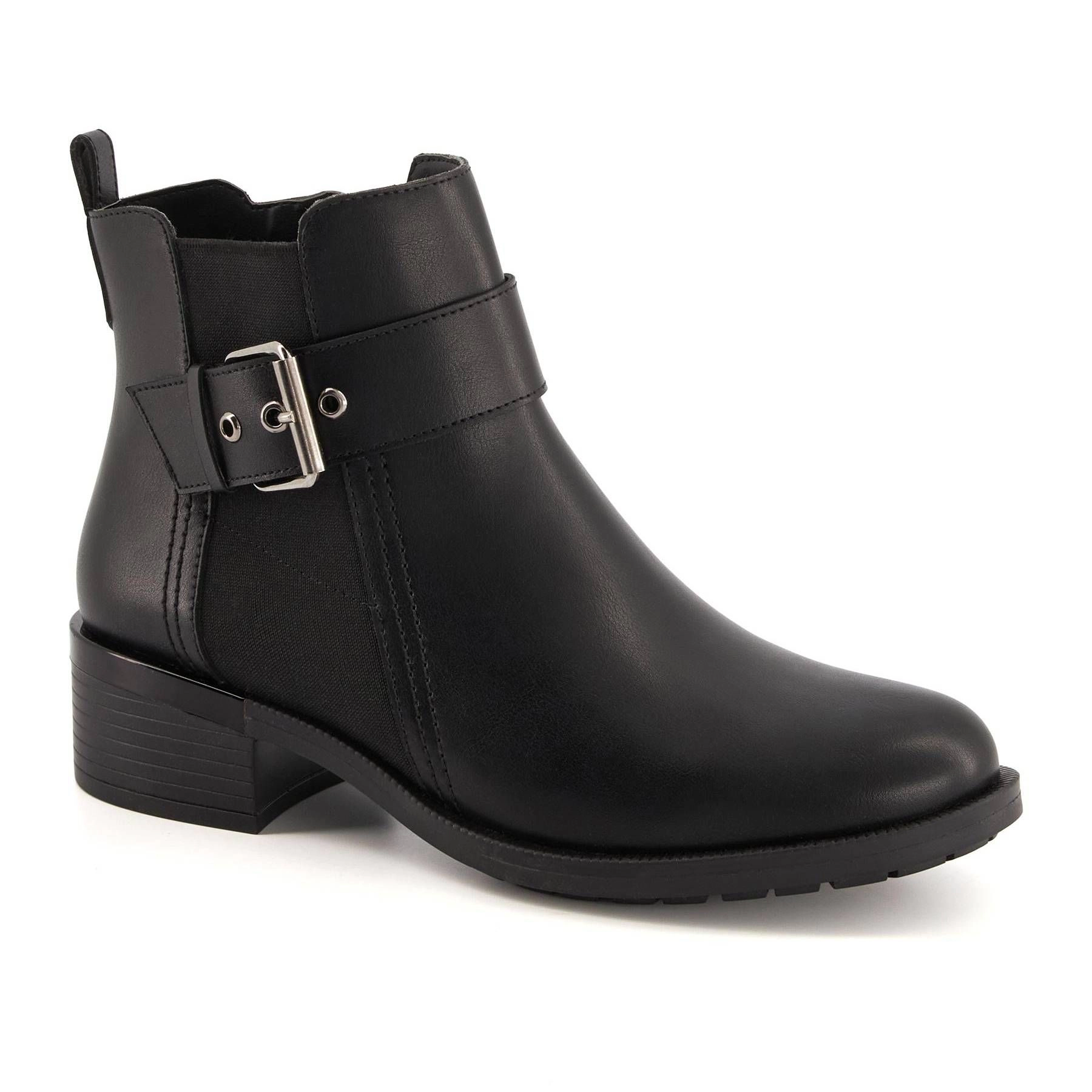 Andrea Leather Booties With Elastic Side And Buckle