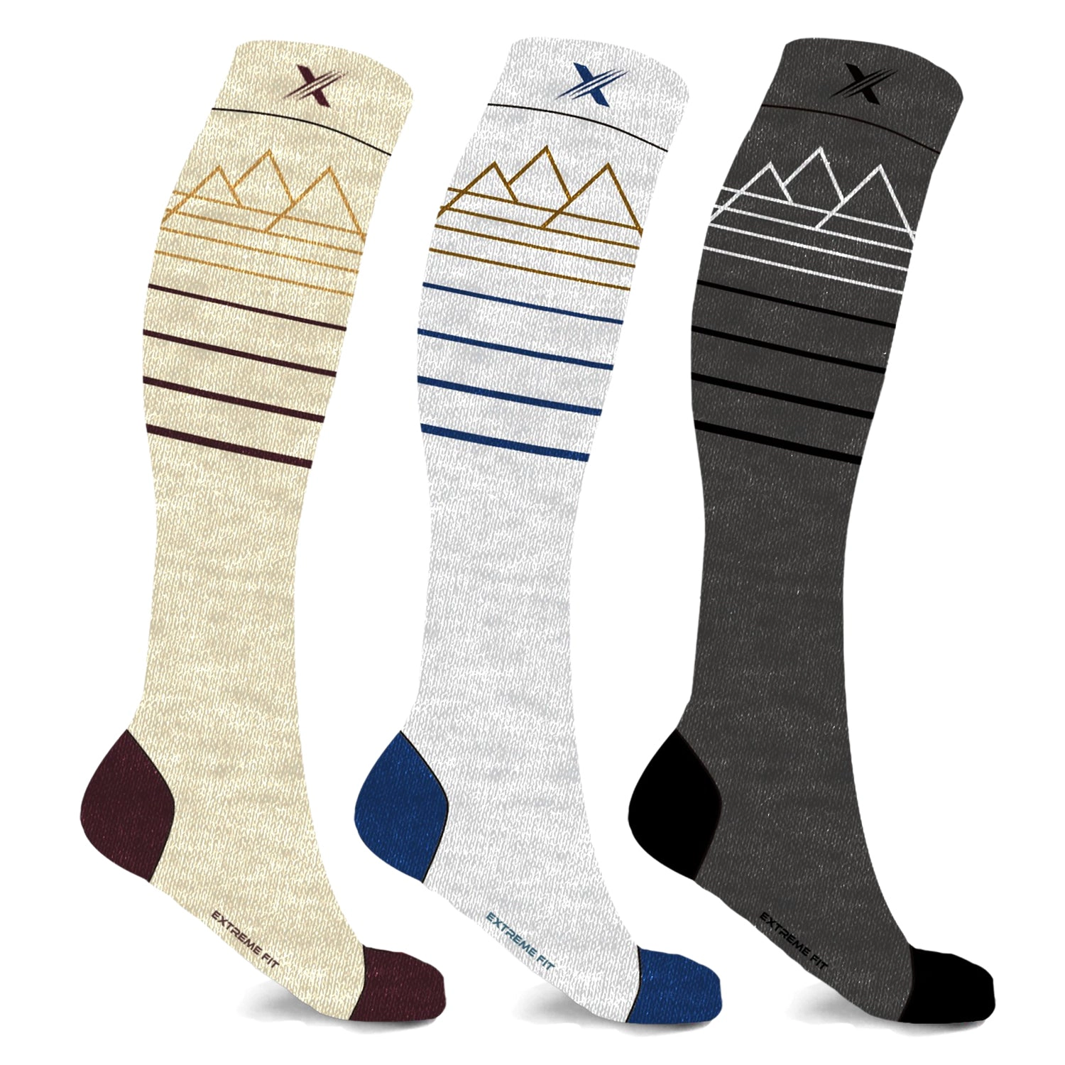 Extreme Fit Merino Wool Compression Boot Socks - Winter, Hiking, Skiing - Light Colors - 3 Pack
