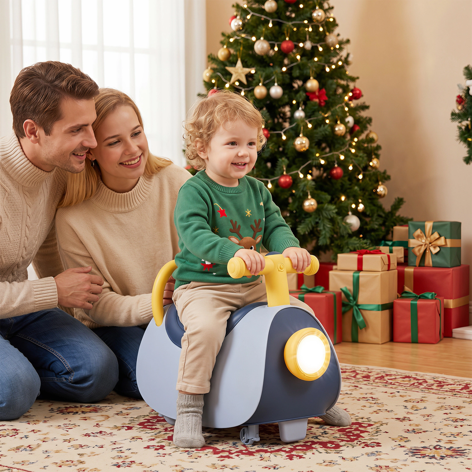 LJG Kids Ride on Push Car with Headlight Music & Under Seat Storage for 18-36 Months