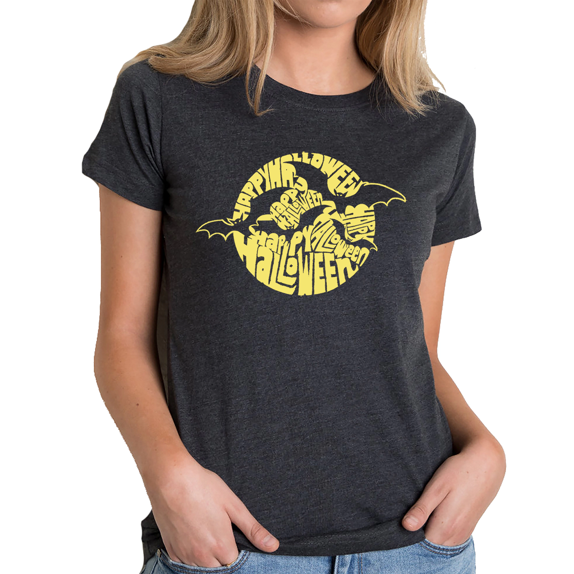LA Pop Art Women's Cotton/Poly Blend Word TShirt -  Halloween Bats