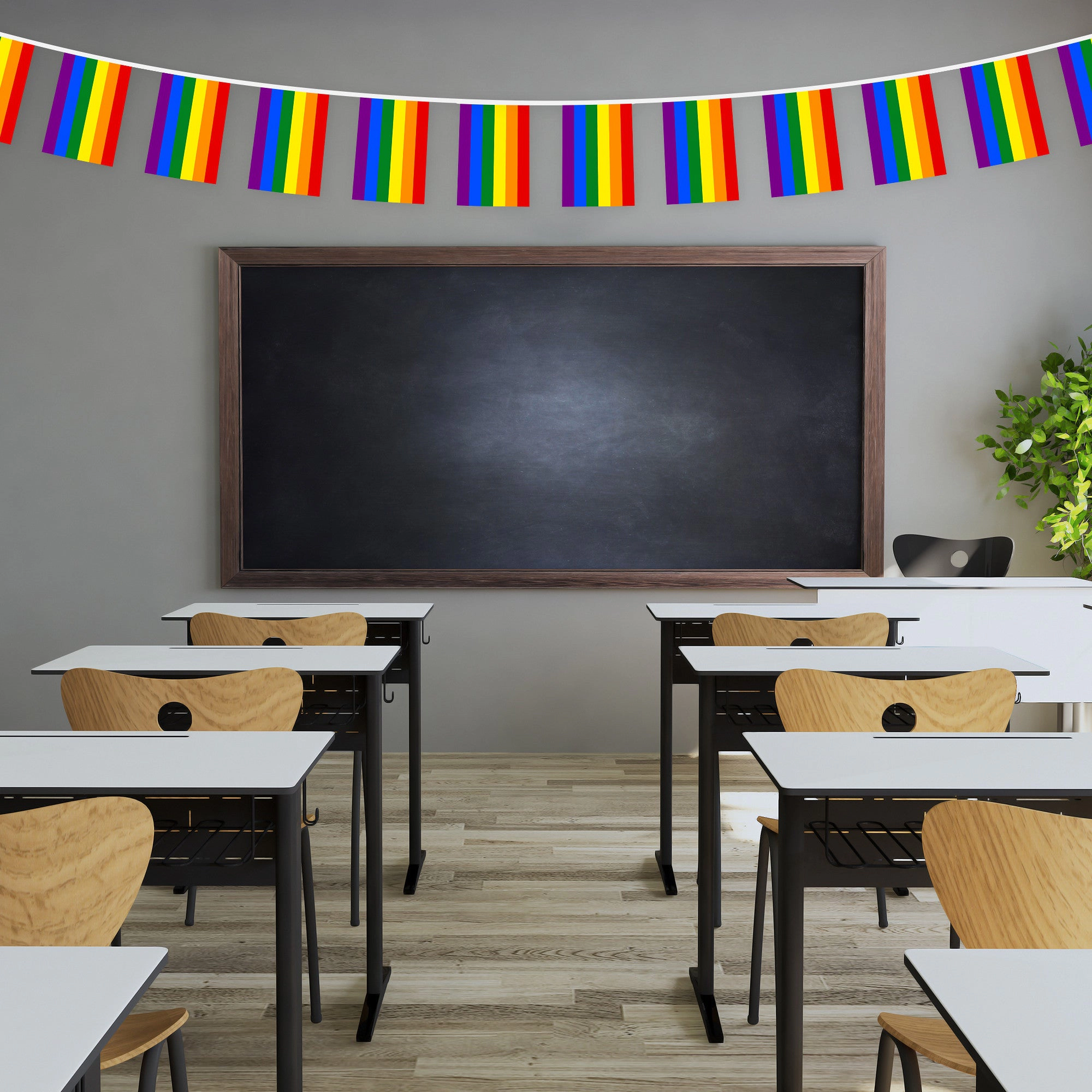 G128 Rainbow LGBT Pride Bunting Banner - 33 ft String with 38 Mini Flags, 150D Polyester, 8.2 x 5.5 in Flags