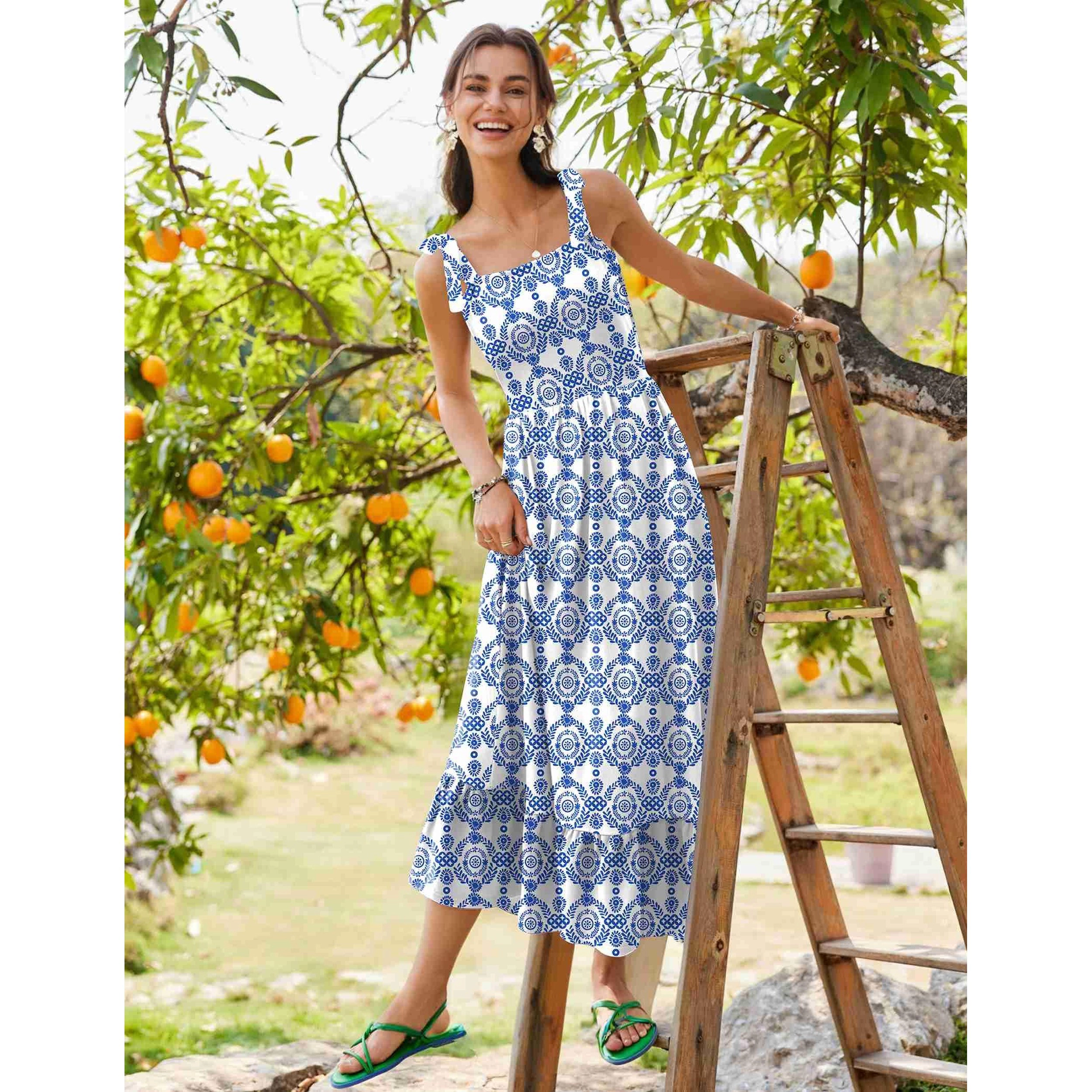 Zeagoo Women's Square Neck Sleeveless Midi Dress