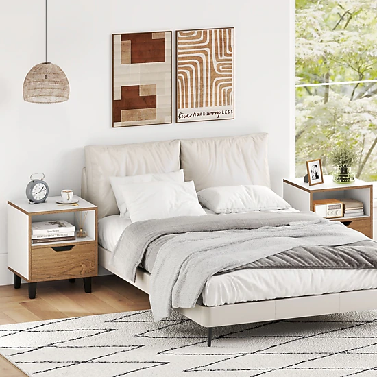 SlickBlue Modern Nightstand with Drawer and Open Storage Shelf
