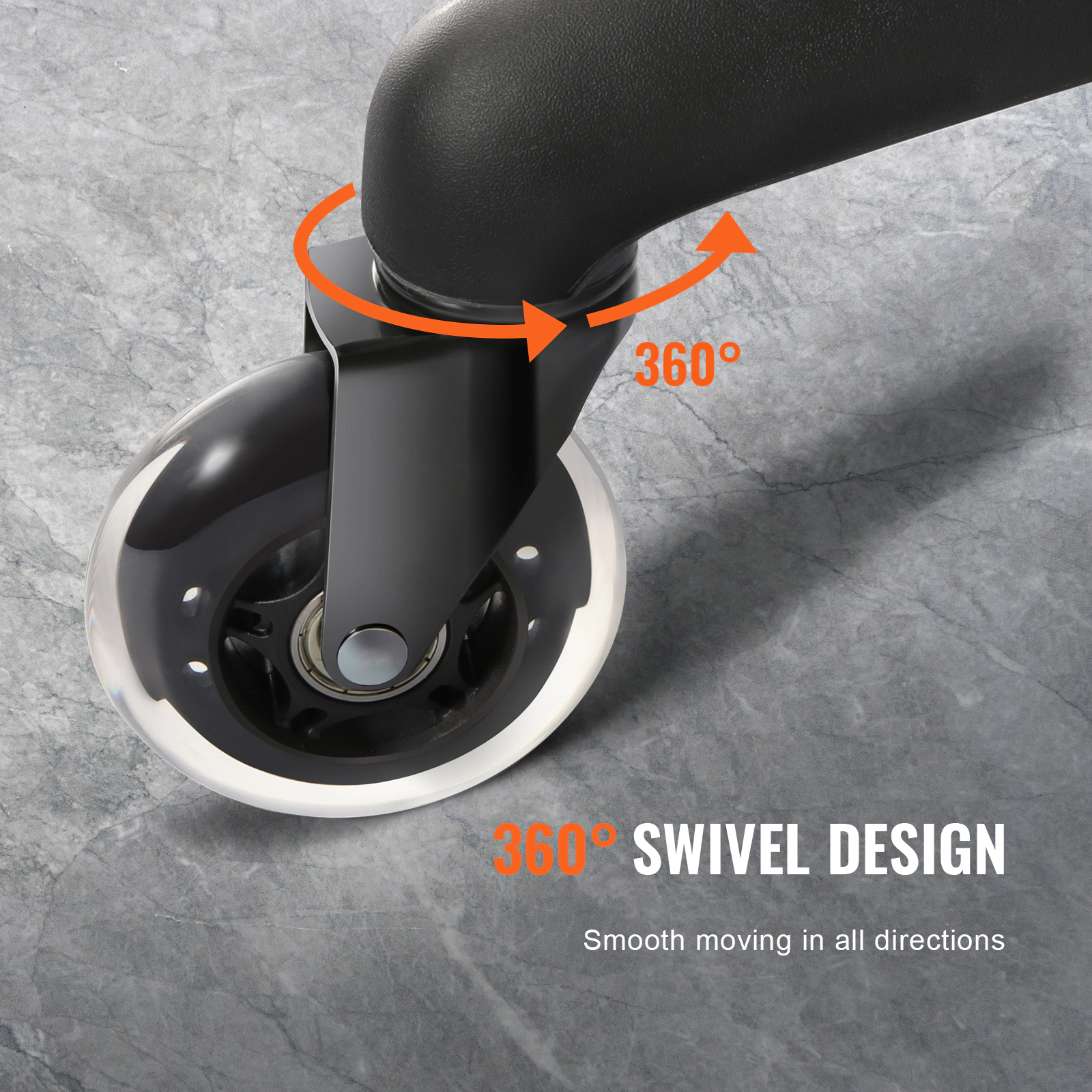 HONGGE 3-Inch Office Chair Caster Wheels, Set of 5, Polyurethane Swivel Casters, 130 lbs Capacity, Hardwood & Carpet
